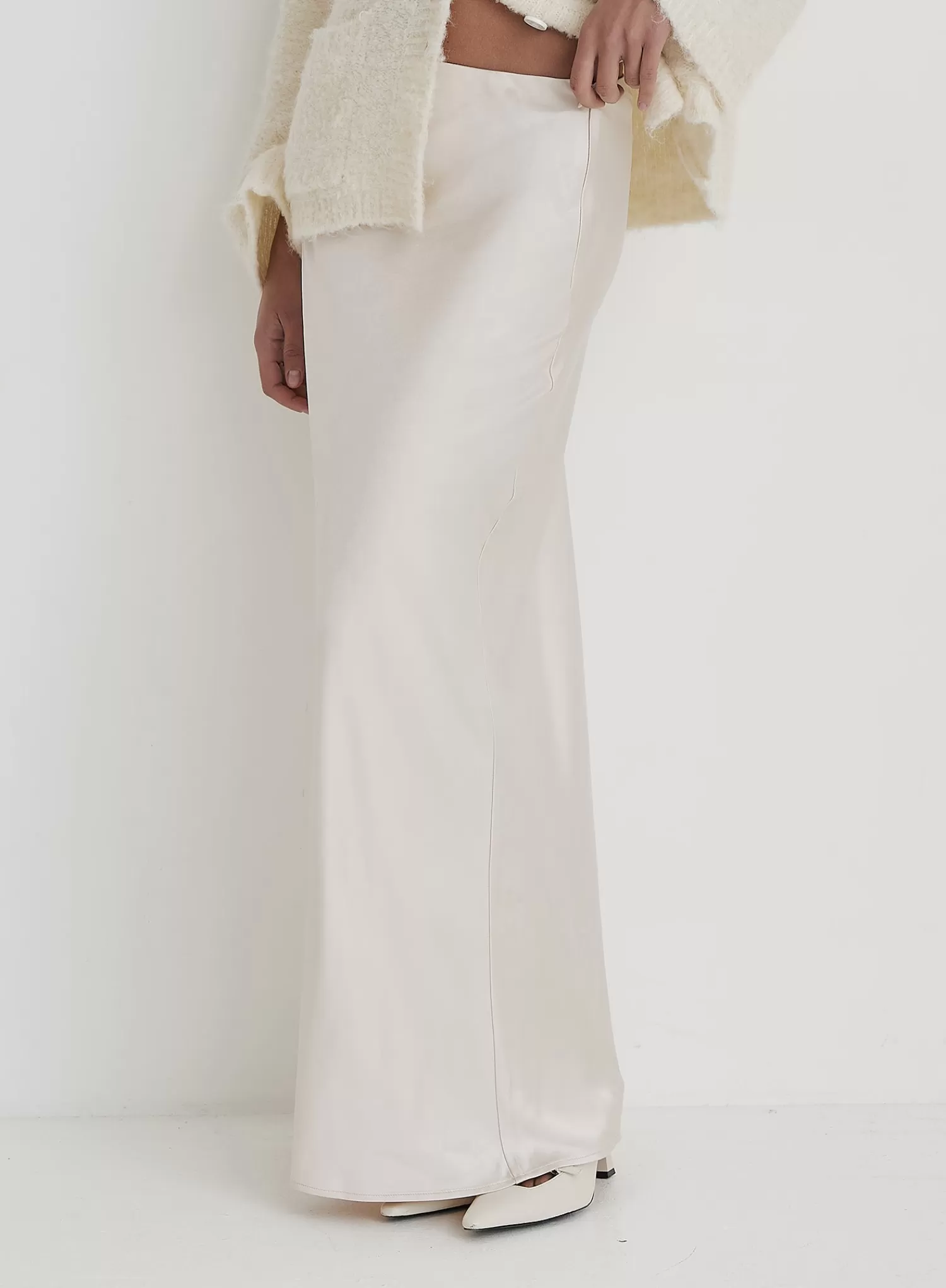 Cream Satin Maxi Skirt- Novah-4th & Reckless Discount