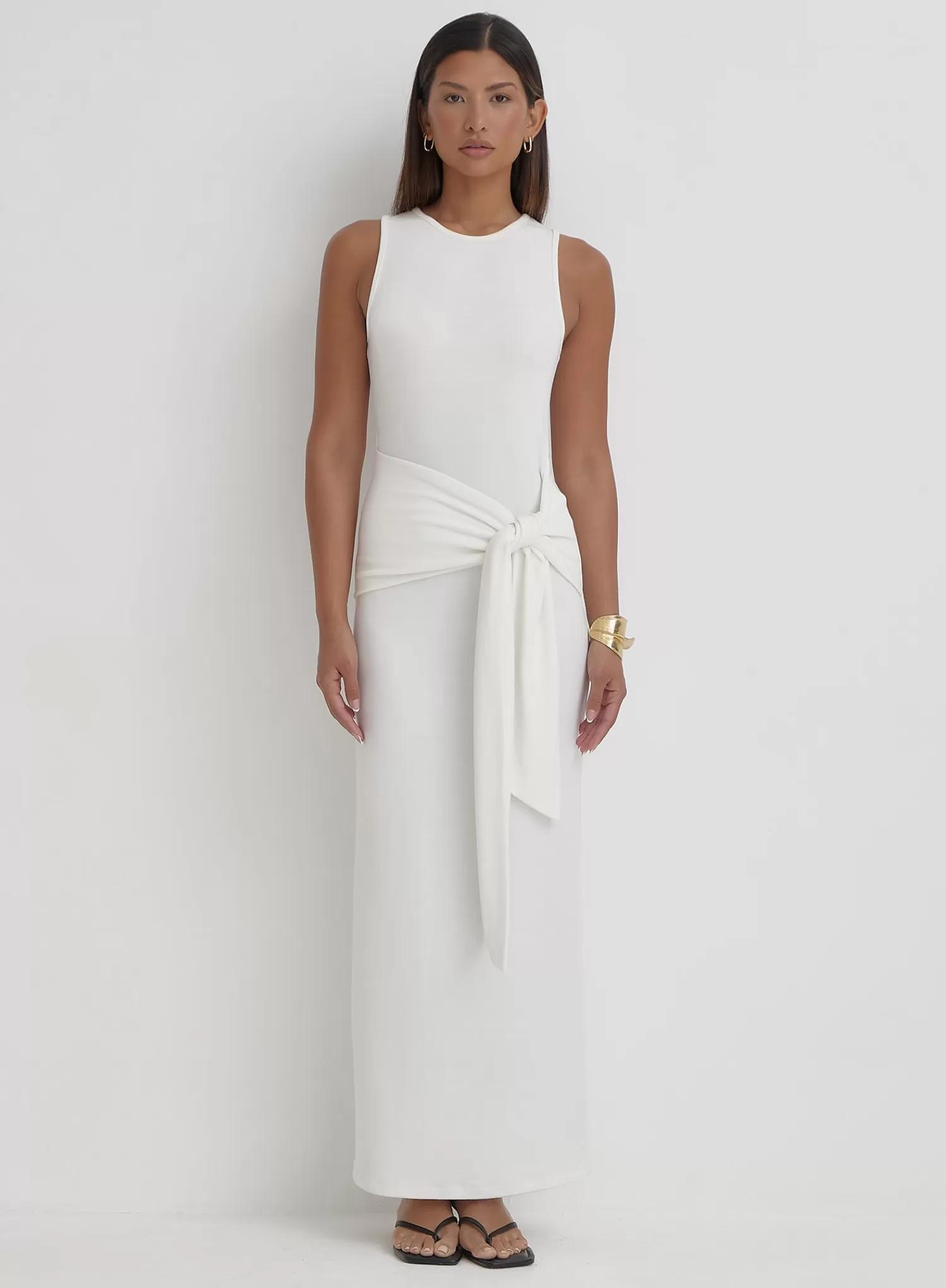 Cream Tie Front Maxi Dress- Adanna-4th & Reckless Cheap
