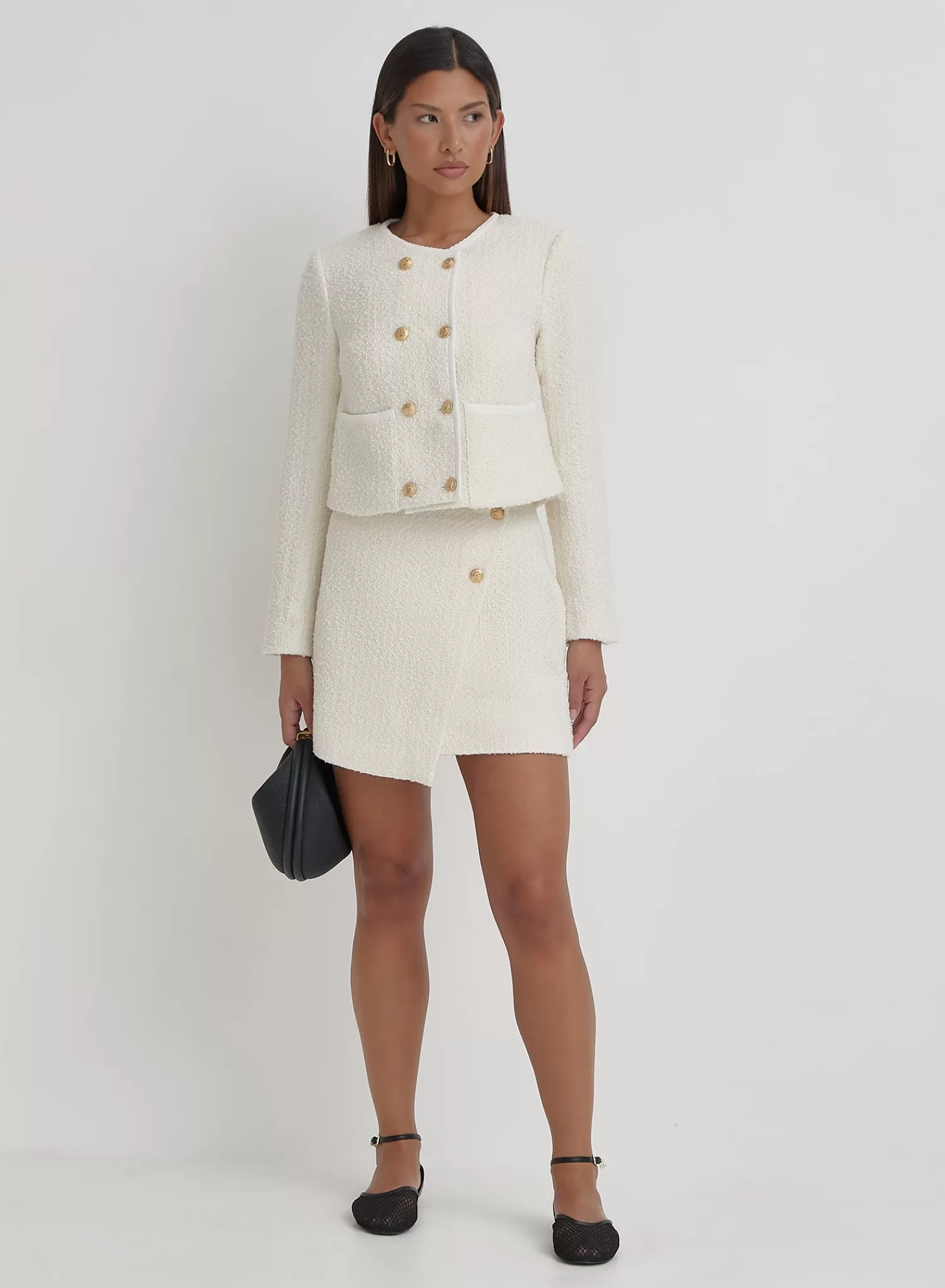 Cream Tweed Wool Mini Skirt- Layana-4th & Reckless Cheap