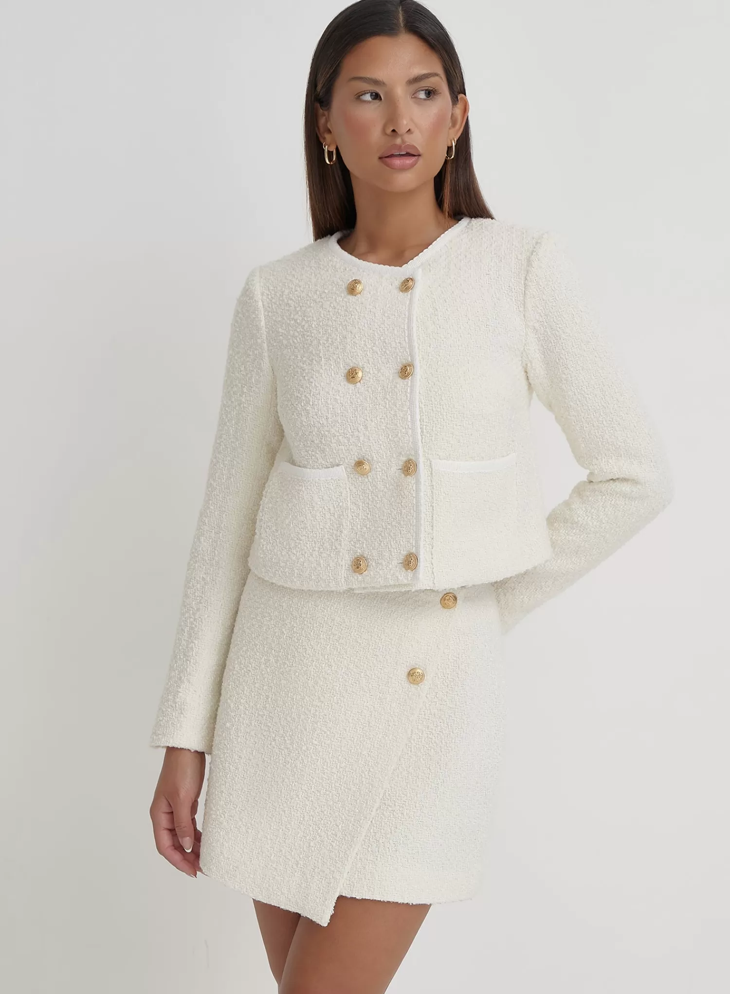 Cream Tweed Wool Mini Skirt- Layana-4th & Reckless Cheap