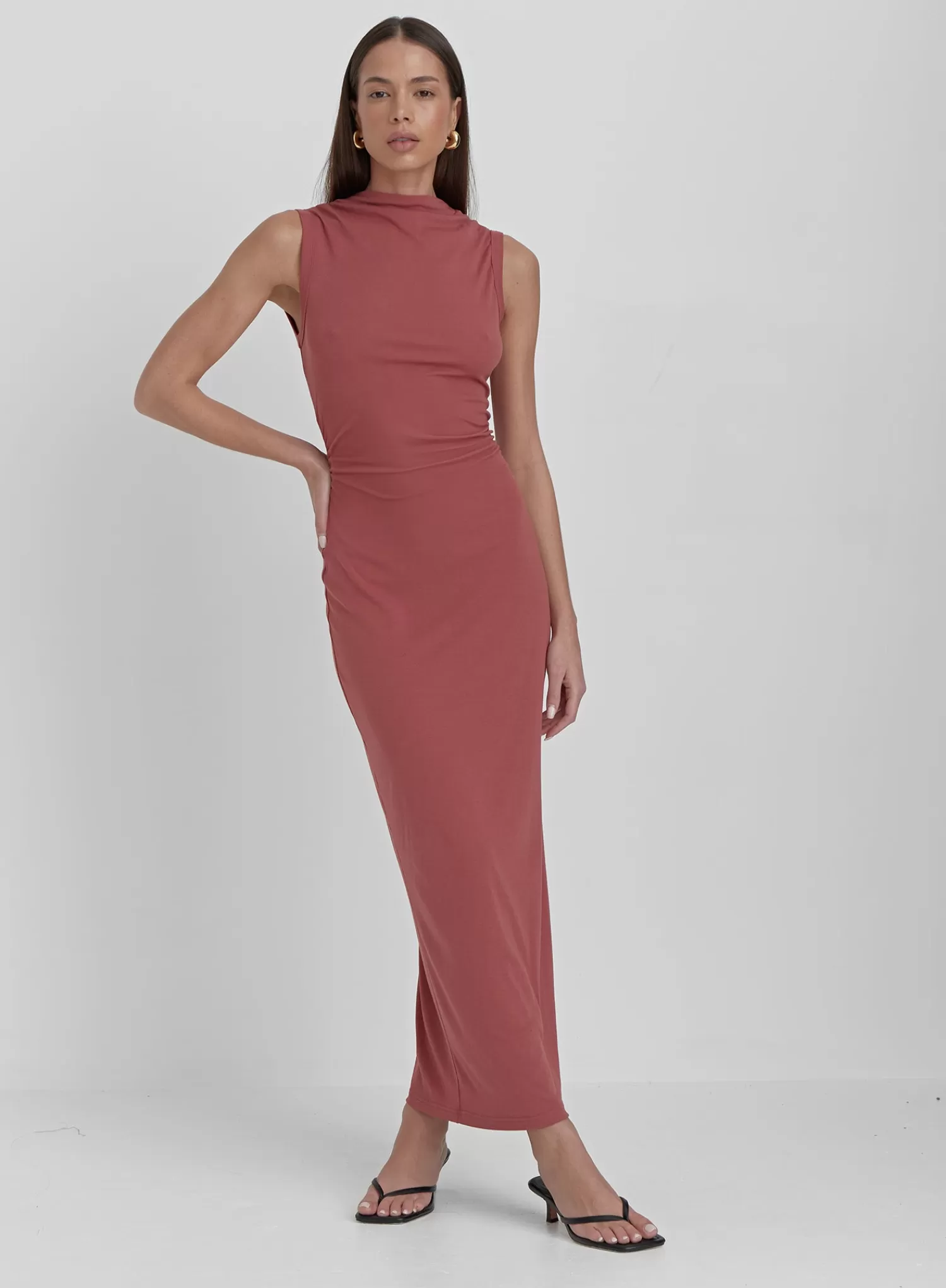 Dusty Red Jersey Midaxi Dress- Derry-4th & Reckless Cheap