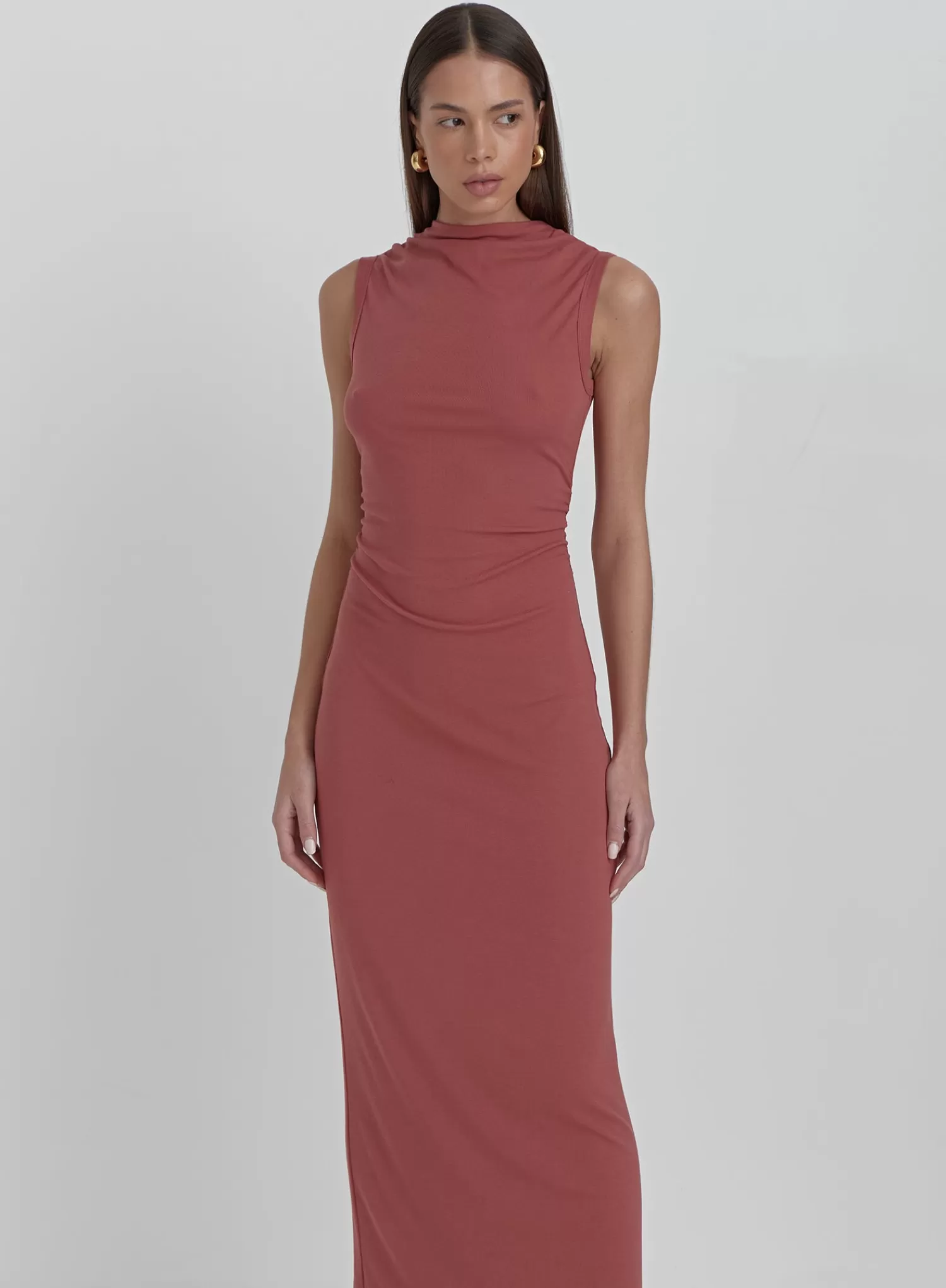 Dusty Red Jersey Midaxi Dress- Derry-4th & Reckless Cheap