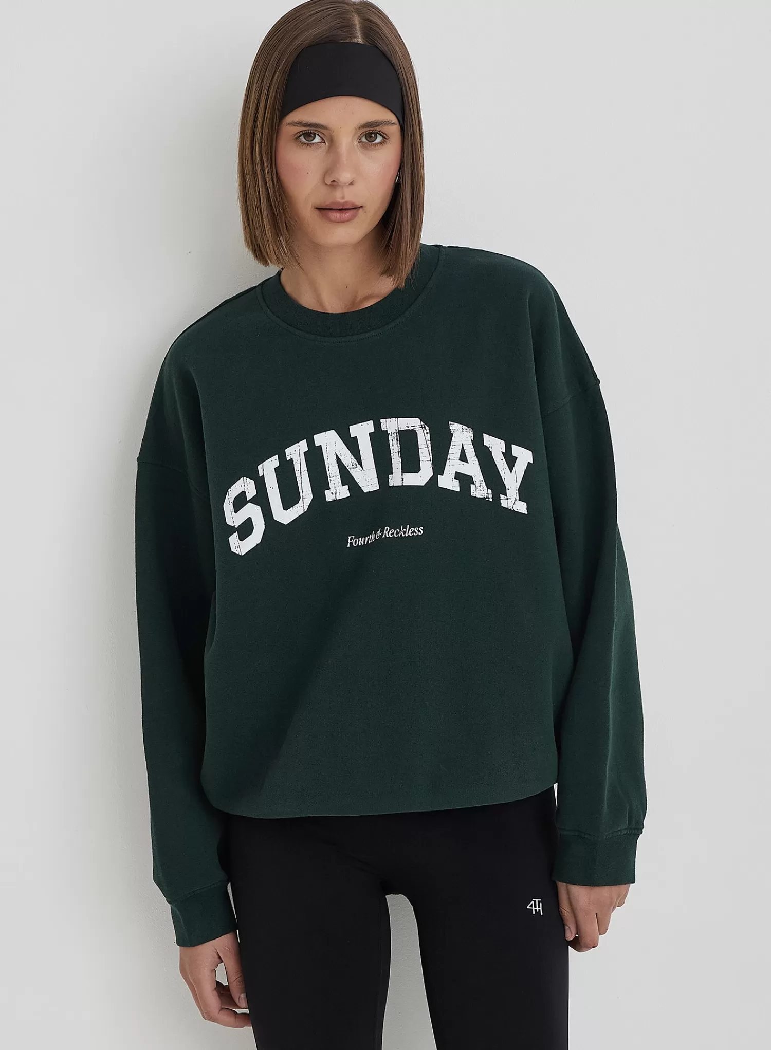 Green Distressed Sunday Slogan Oversized Sweatshirt- Amanda-4th & Reckless Flash Sale