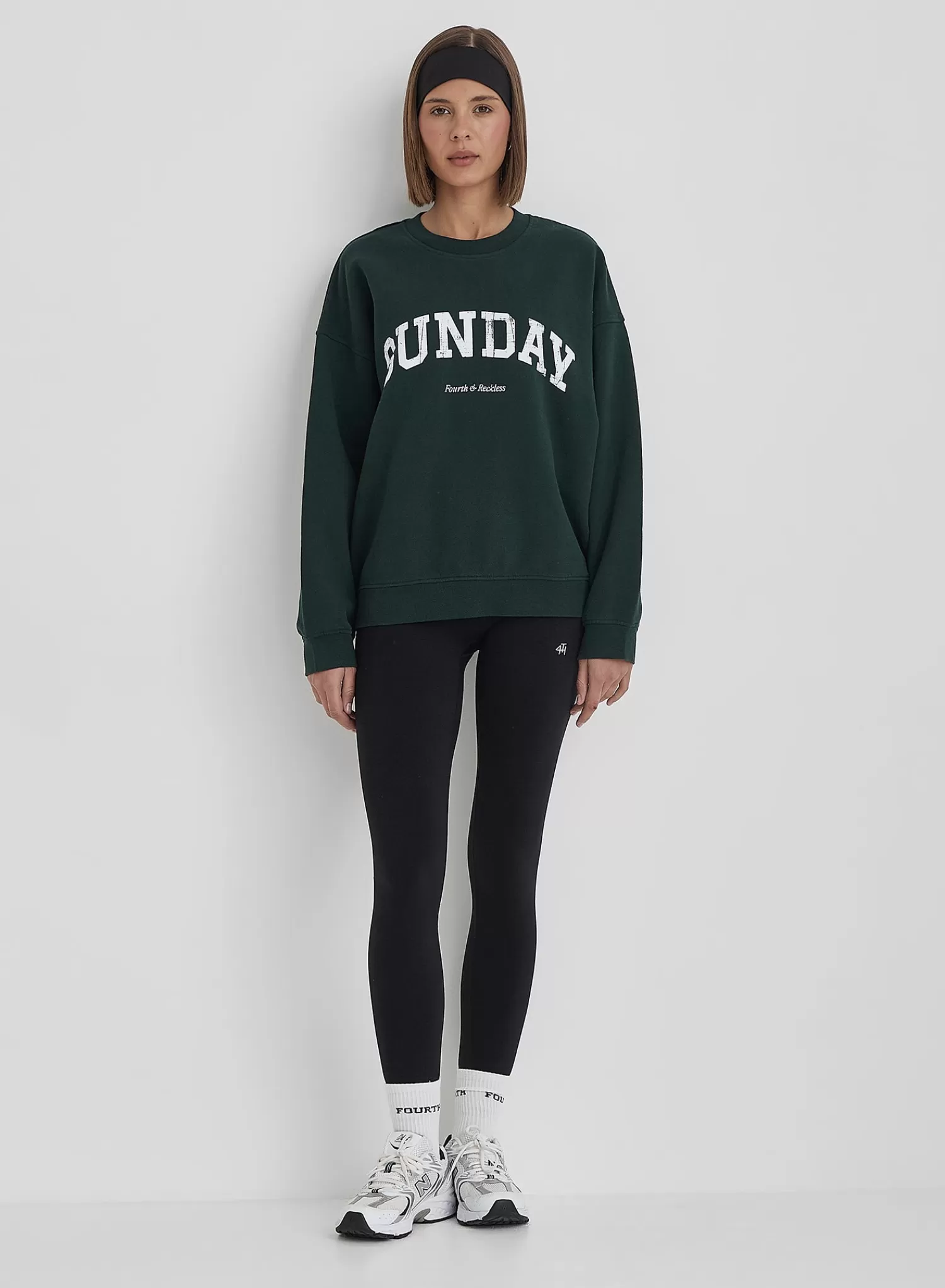 Green Distressed Sunday Slogan Oversized Sweatshirt- Amanda-4th & Reckless Flash Sale