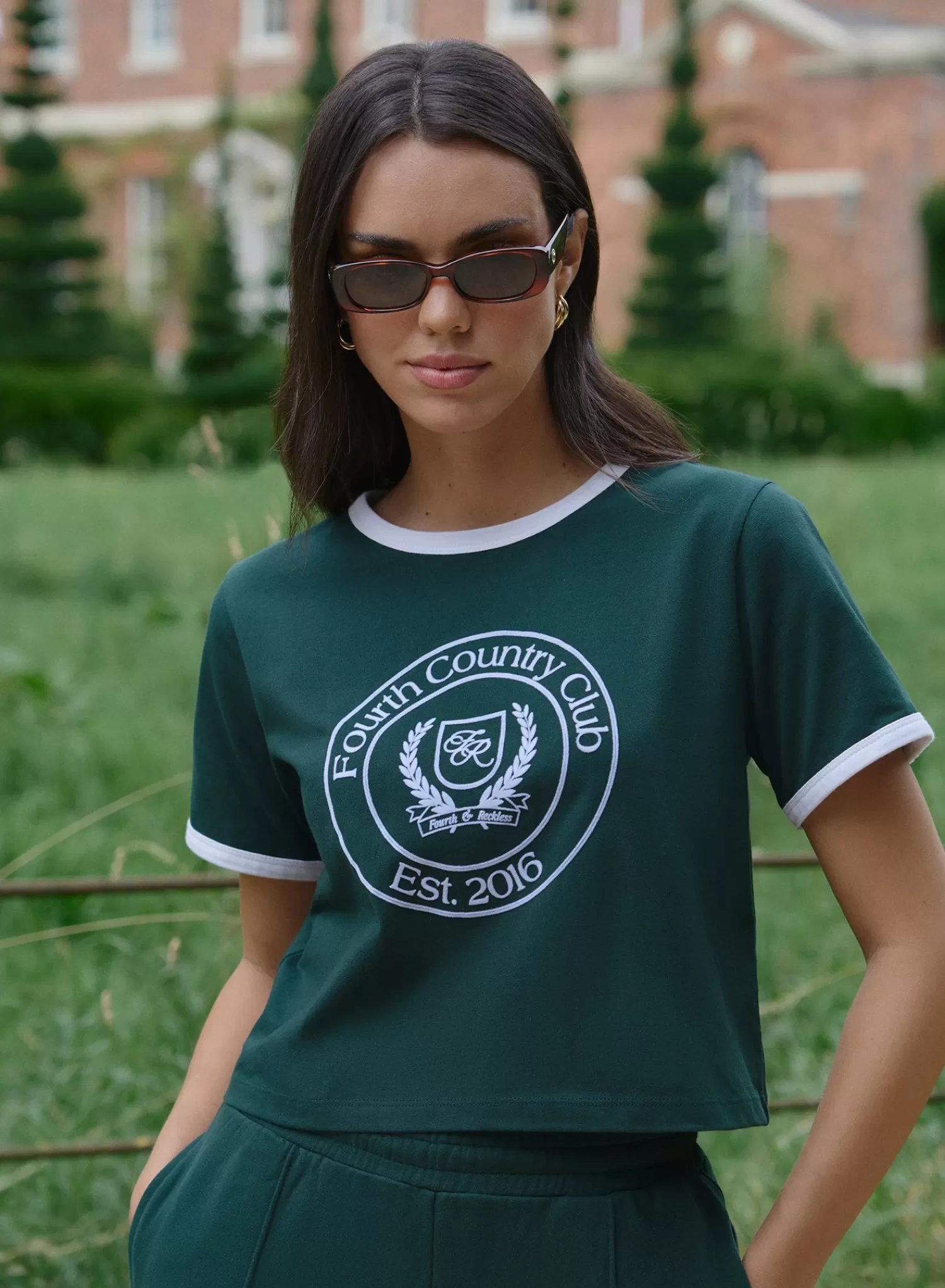 Green Fourth Country Club Cropped T-Shirt- Davidson-4th & Reckless Cheap
