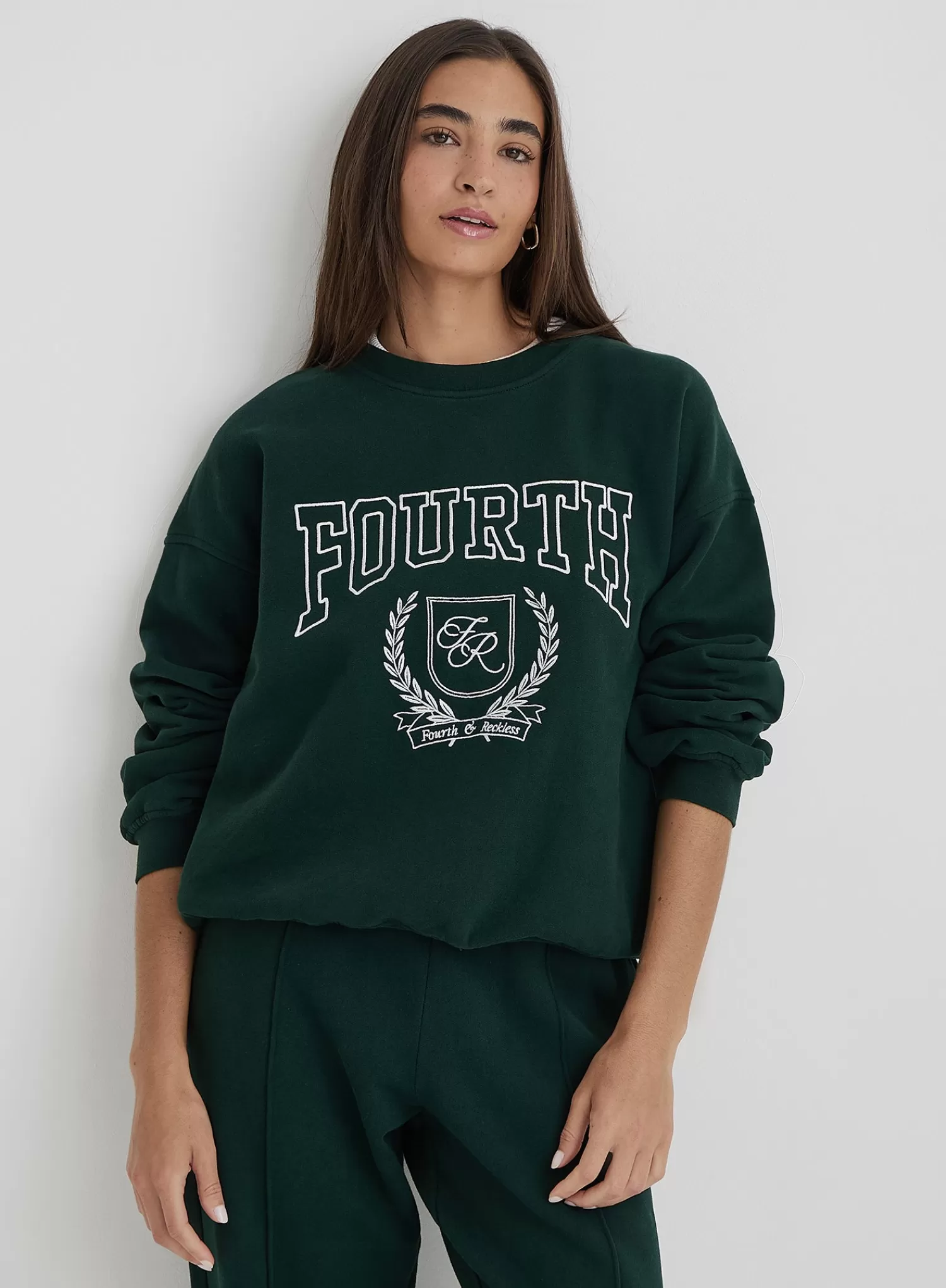 Green Fourth Varsity Relaxed Oversized Sweatshirt- Forrest-4th & Reckless Online