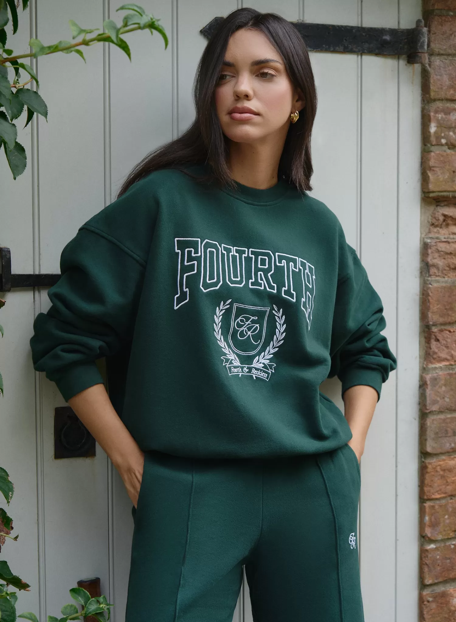 Green Fourth Varsity Relaxed Oversized Sweatshirt- Forrest-4th & Reckless Online