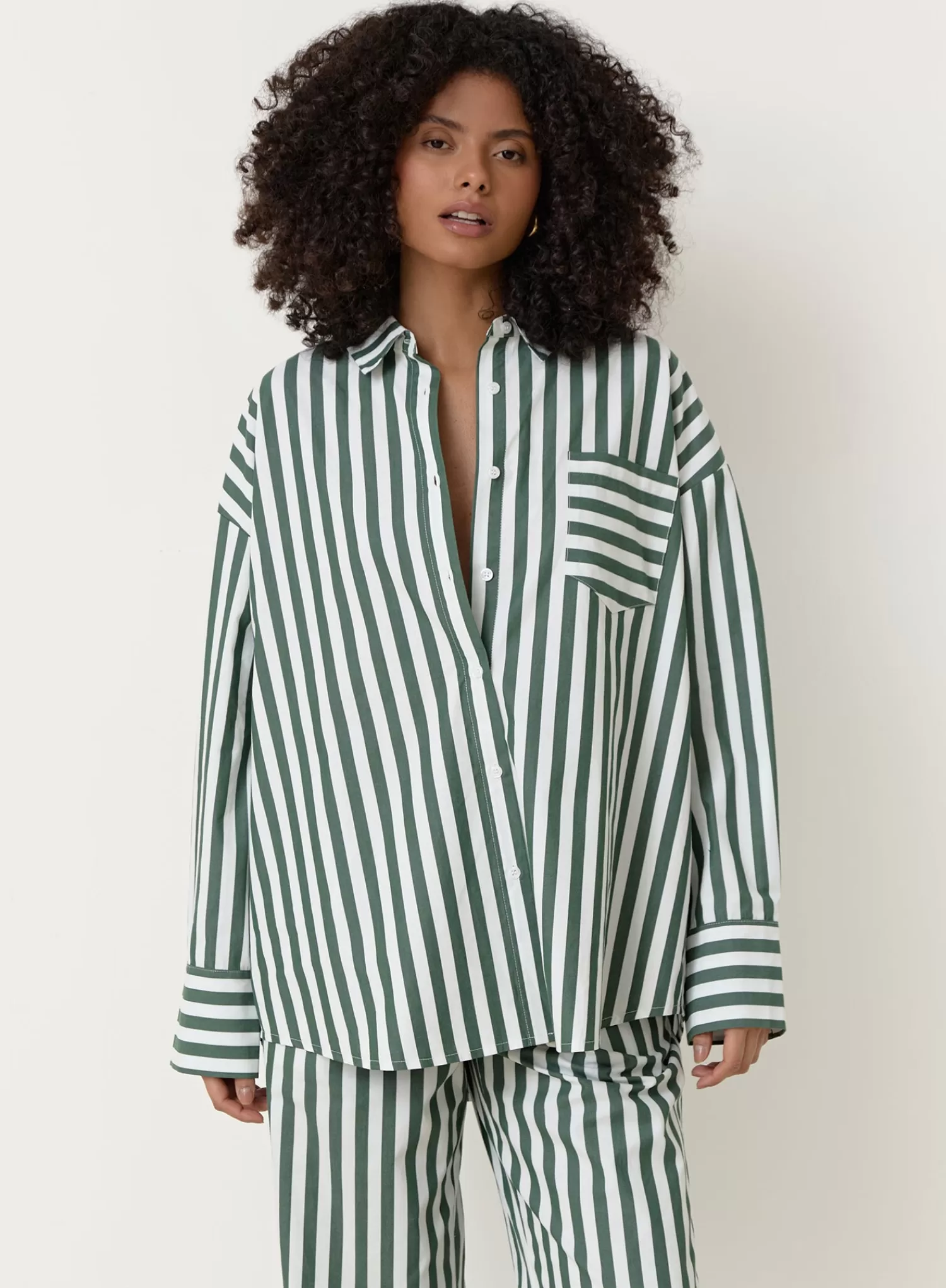 Green Stripe Oversized Shirt- Rio-4th & Reckless New