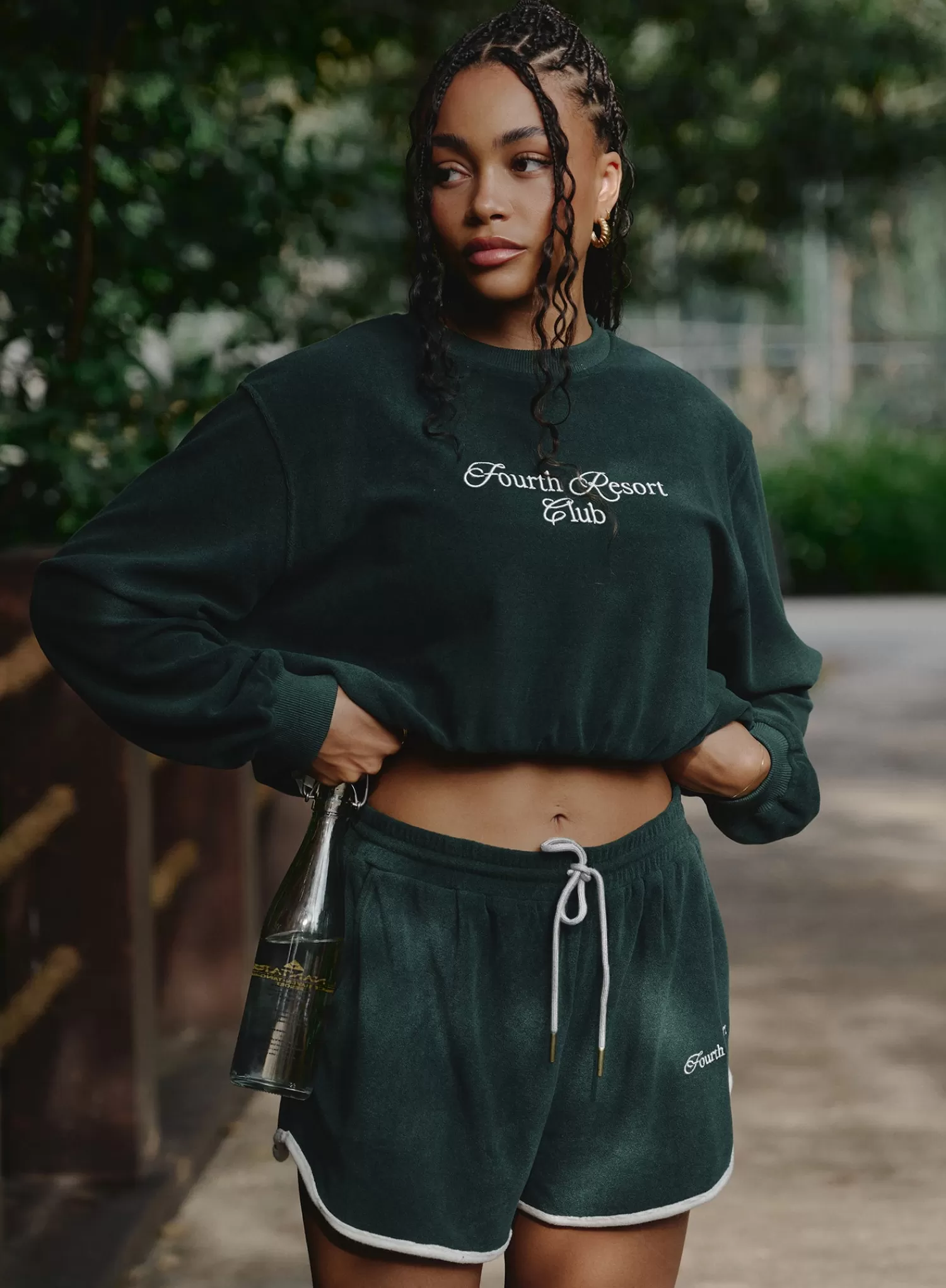 Green Towelling Resort Club Cropped Sweatshirt- Ella-4th & Reckless Sale