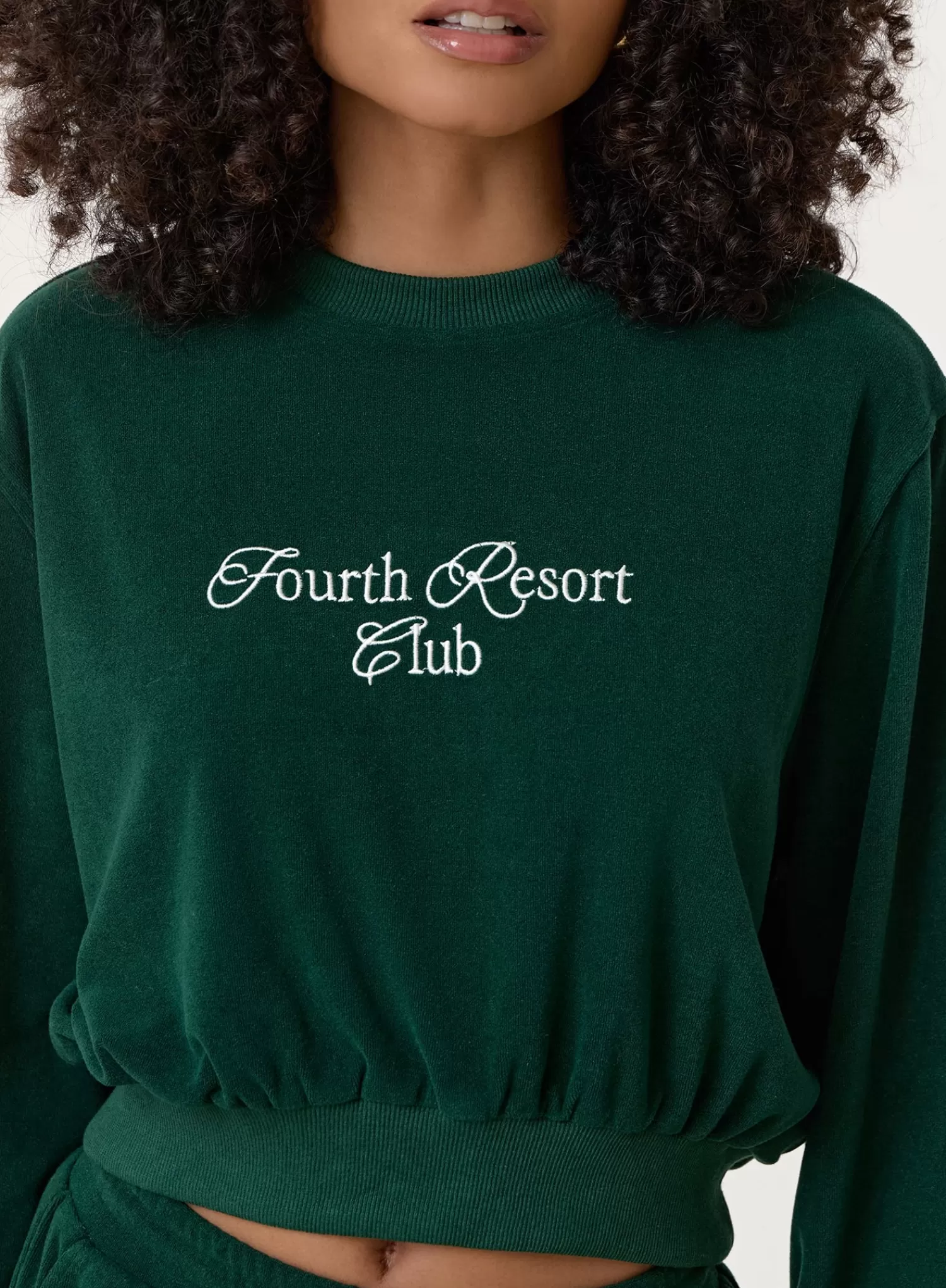 Green Towelling Resort Club Cropped Sweatshirt- Ella-4th & Reckless Sale