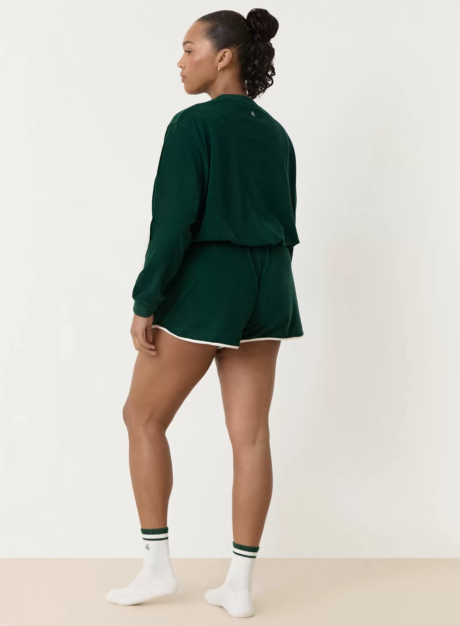 Green Towelling Resort Club Cropped Sweatshirt- Ella-4th & Reckless Sale