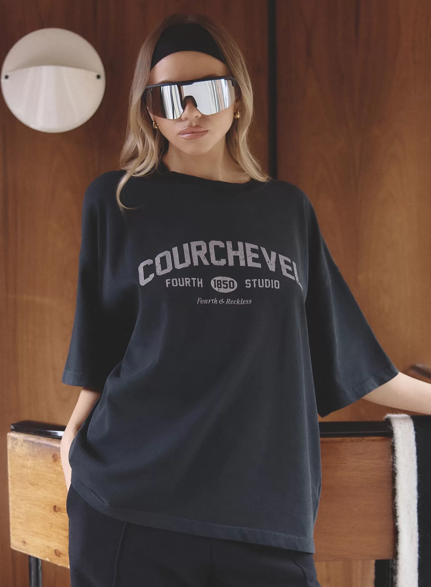 Grey Acid Wash Courchevel Slogan Print T-Shirt- Adeline-4th & Reckless Store