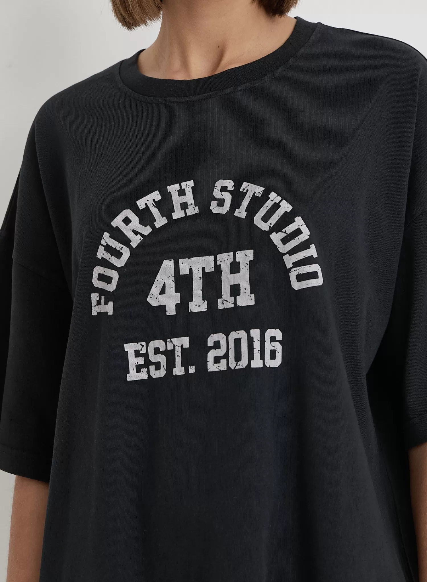 Grey Acid Wash Oversized Distressed Slogan T-Shirt- Finn-4th & Reckless Fashion