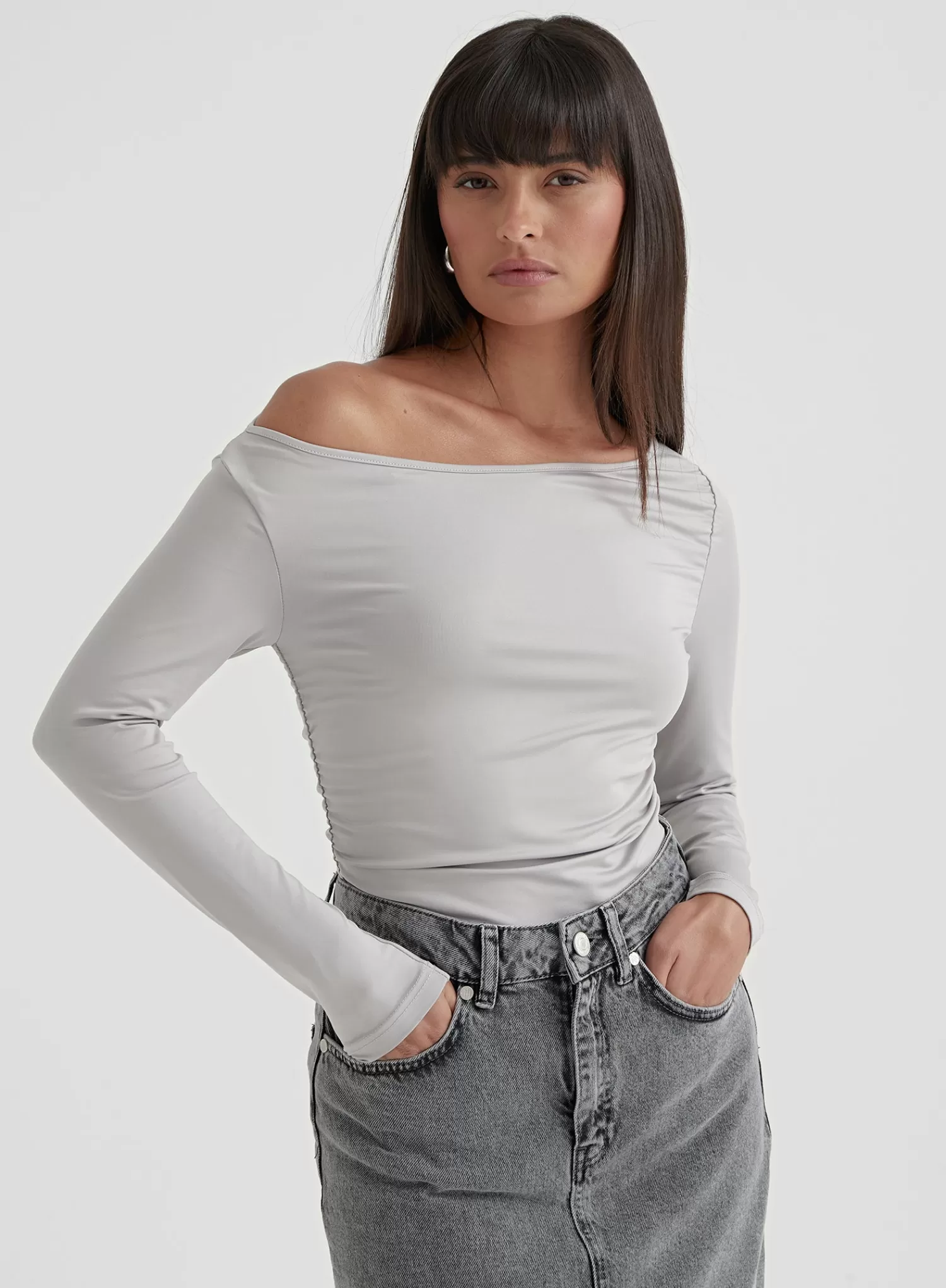 Grey Asymmetric Long Sleeve Top - Jilly-4th & Reckless Best Sale