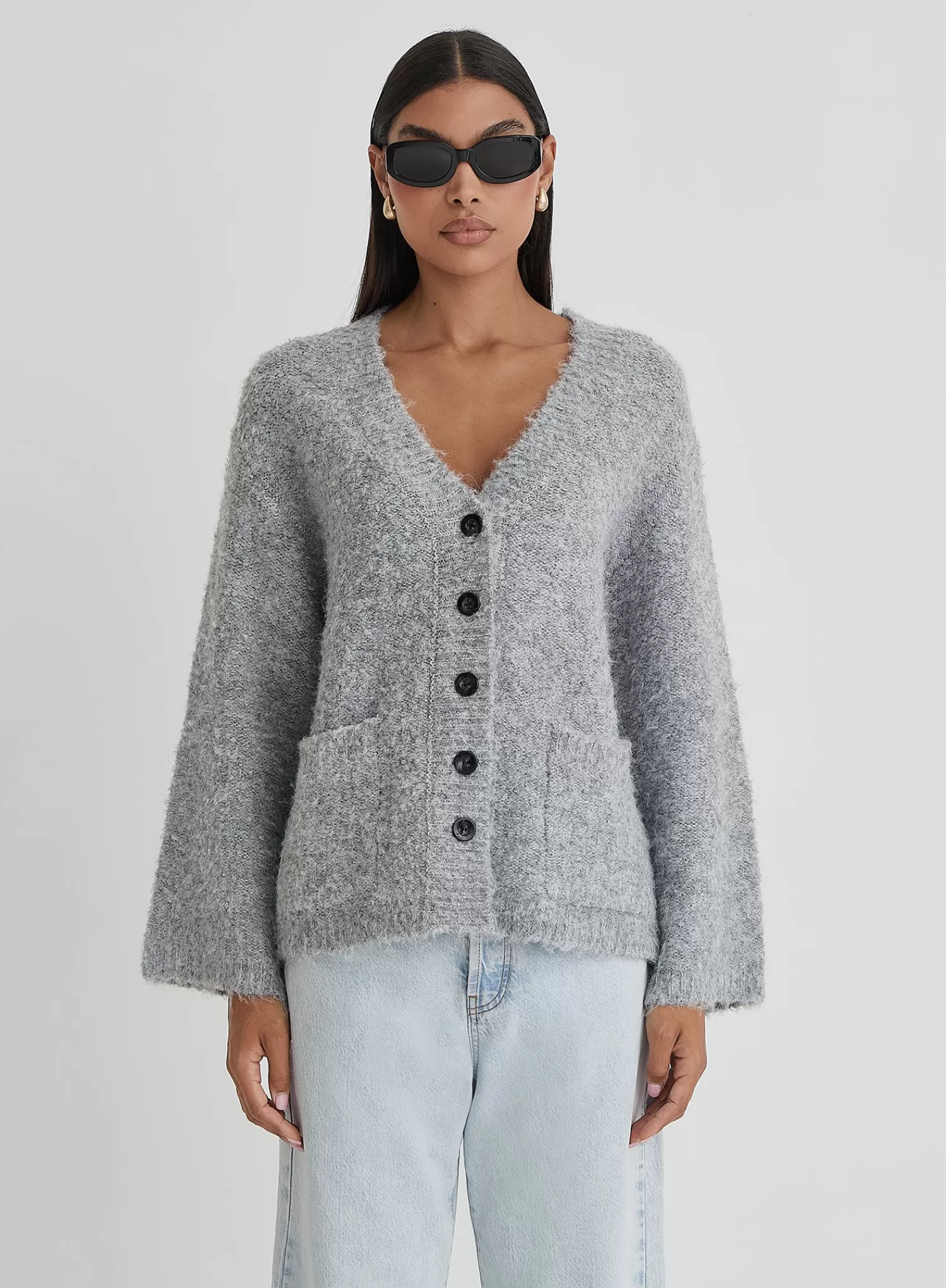 Grey Brushed Knit Cardigan- Lidia-4th & Reckless Shop
