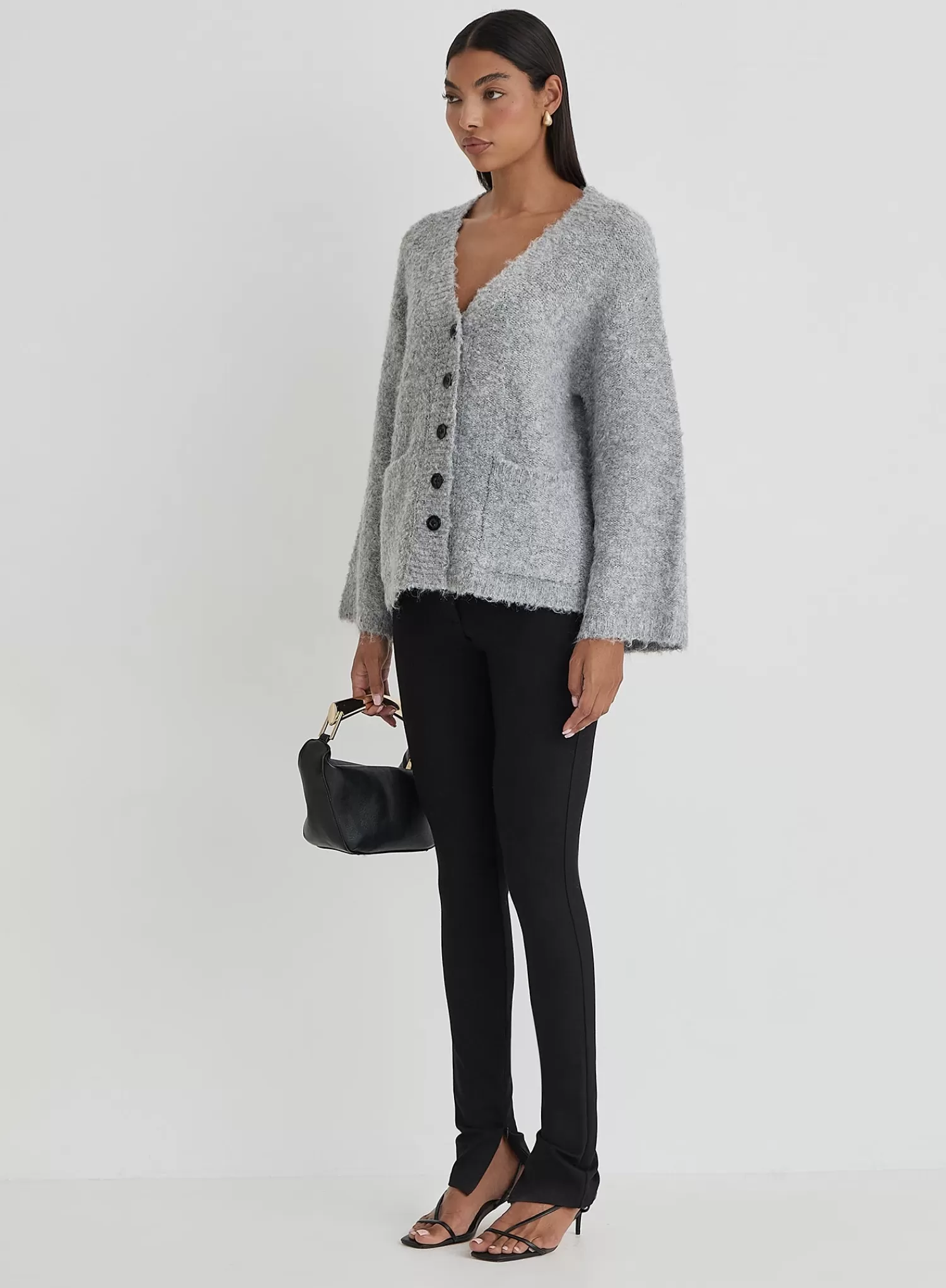 Grey Brushed Knit Cardigan- Lidia-4th & Reckless Shop