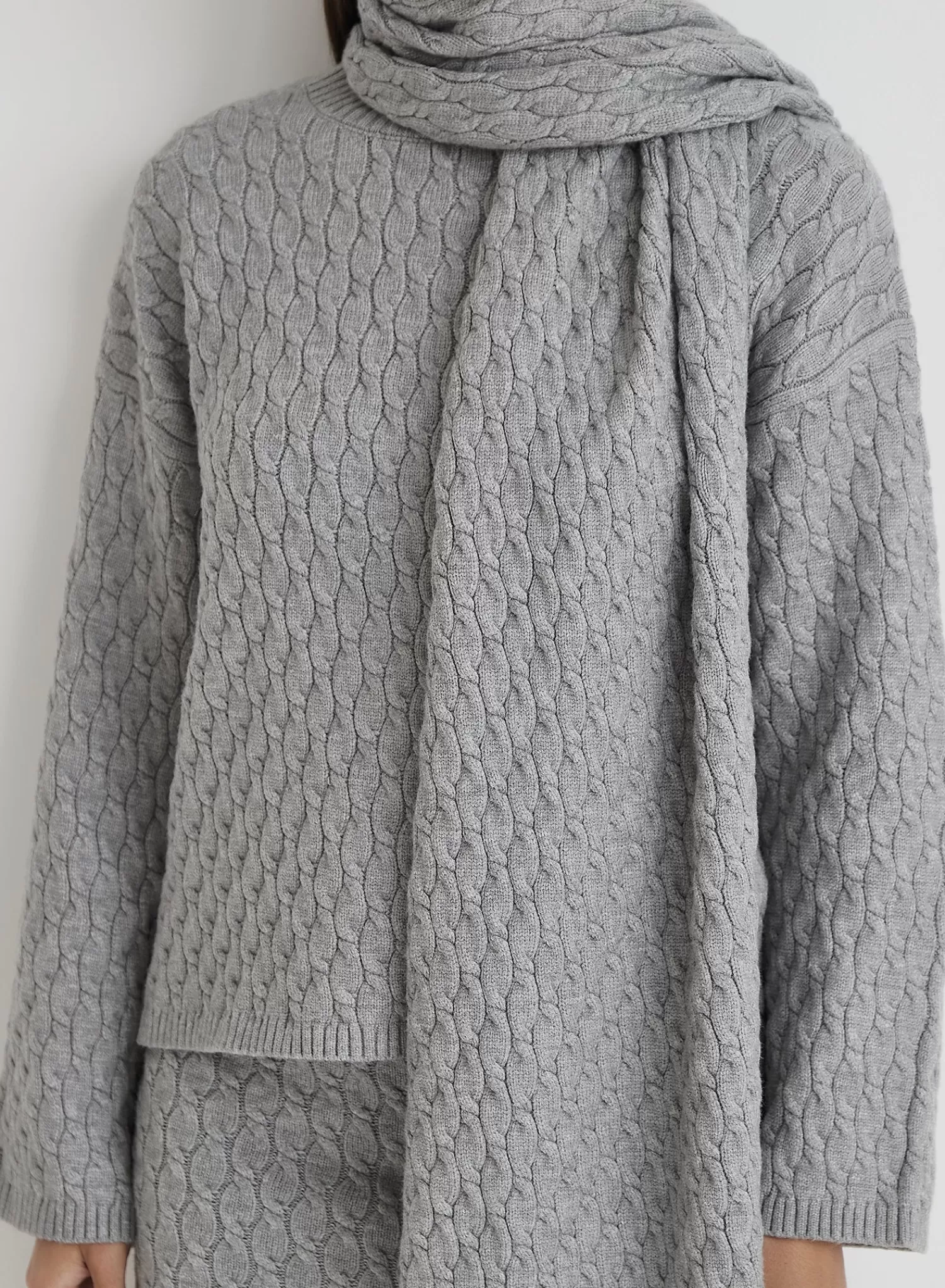 Grey Cable Knit Jumper With Scarf- Gabriel-4th & Reckless Discount