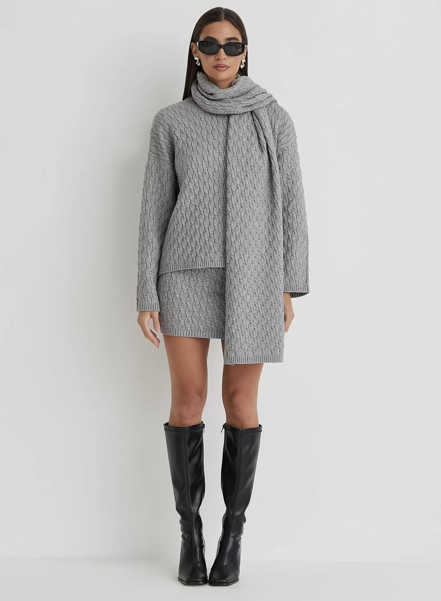 Grey Cable Knit Mini Skirt- Gabriel-4th & Reckless Discount