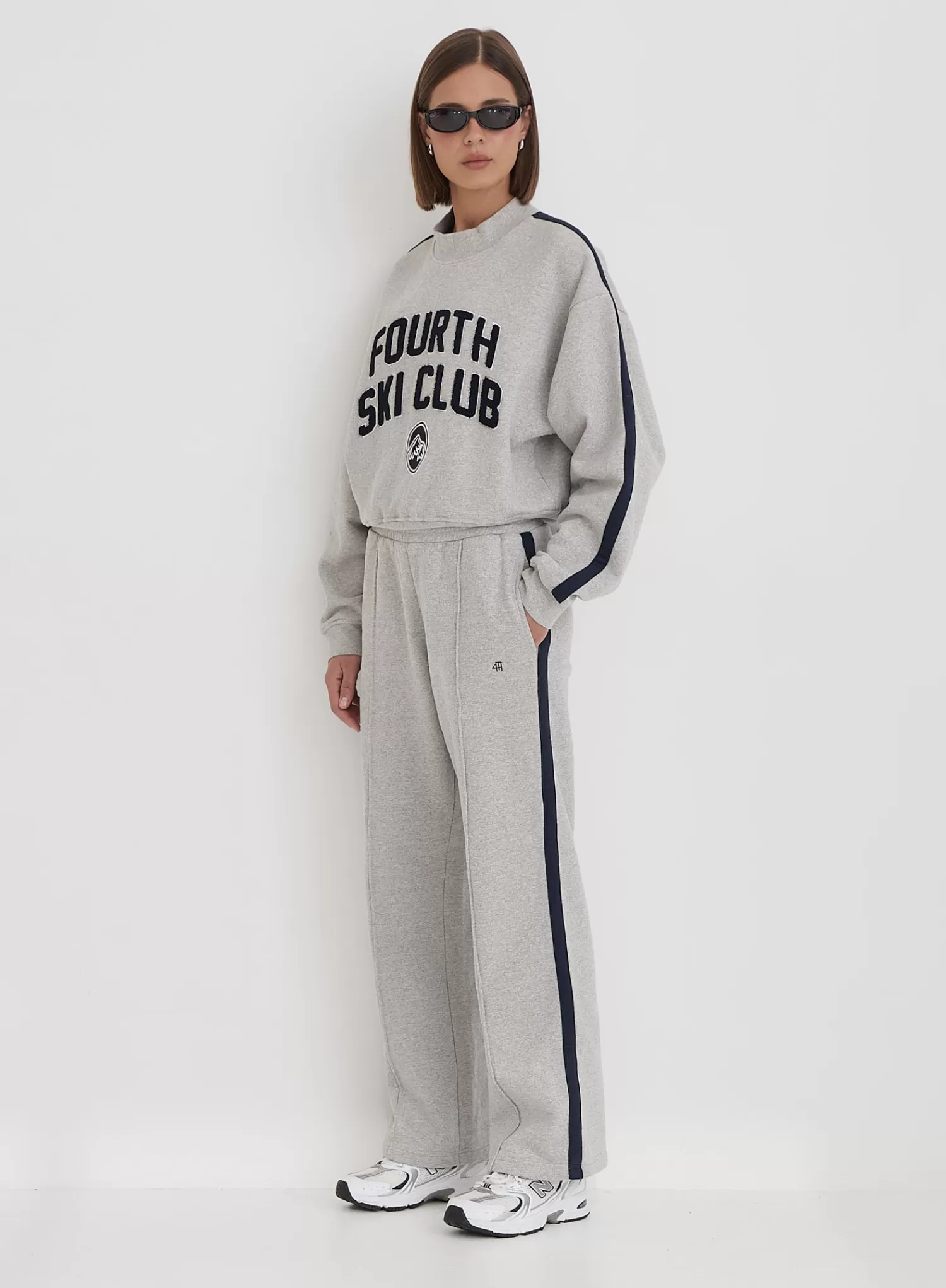 Grey Contrast Stripe Wide Leg Jogger- Betty-4th & Reckless Online