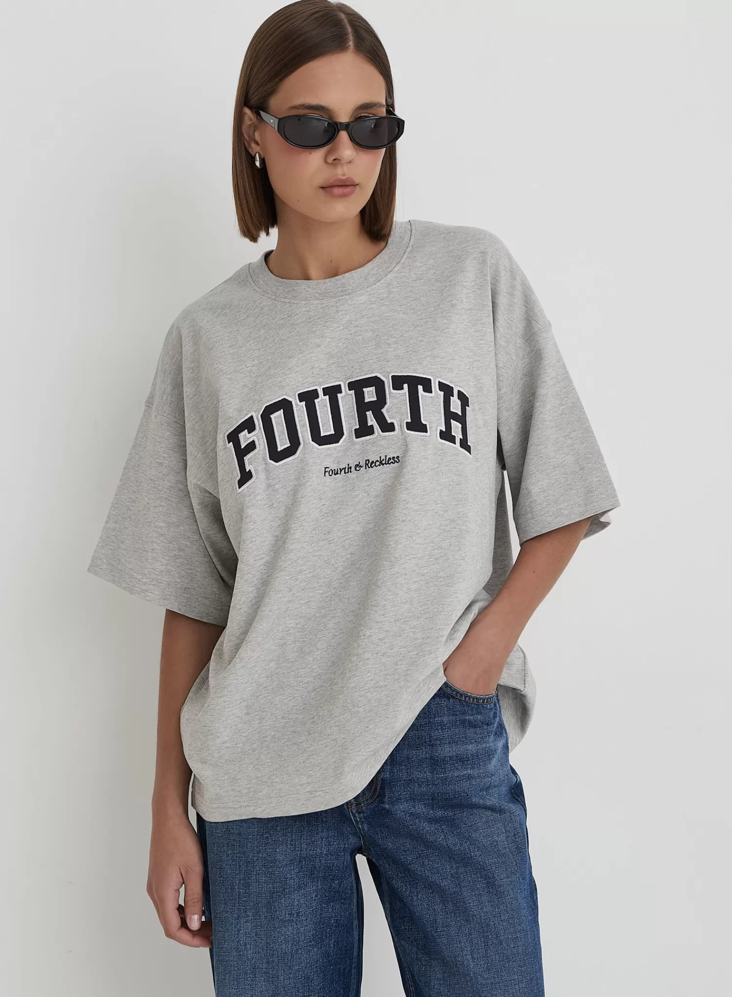 Grey Fourth Branded Oversized T-Shirt- Alice-4th & Reckless Cheap