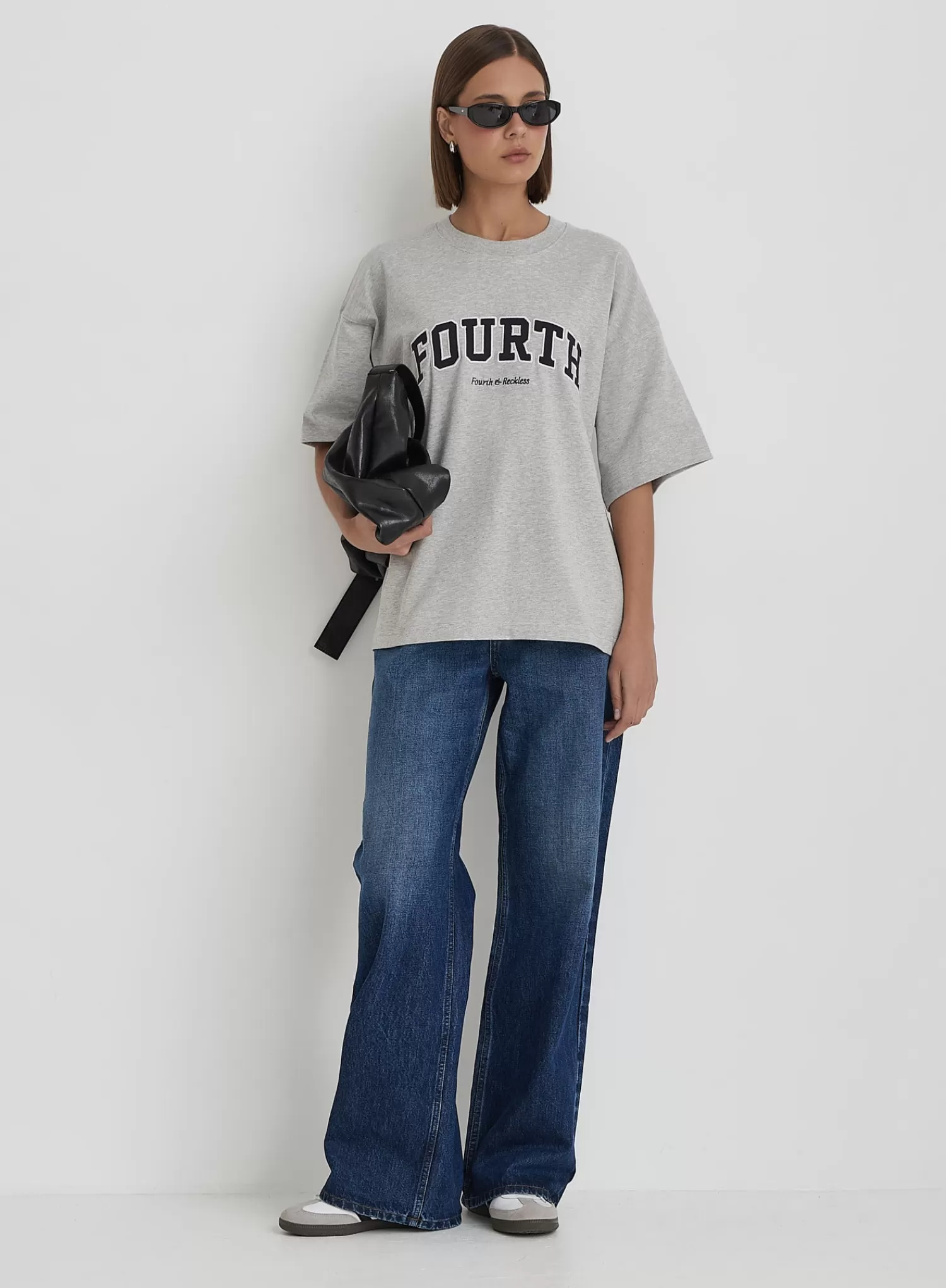 Grey Fourth Branded Oversized T-Shirt- Alice-4th & Reckless Cheap