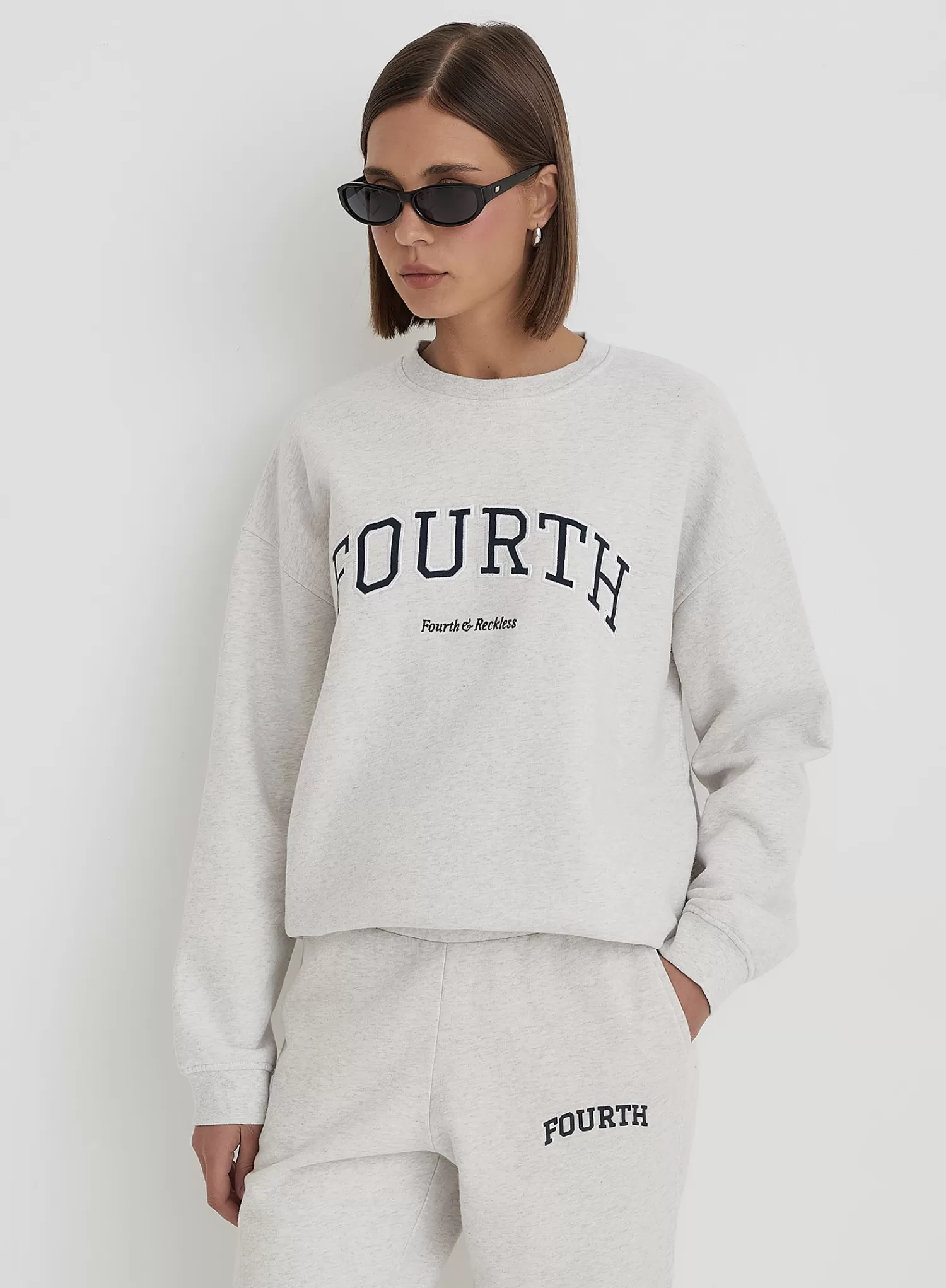 Grey Fourth Slogan Classic Longline Sweatshirt- Jen-4th & Reckless Discount