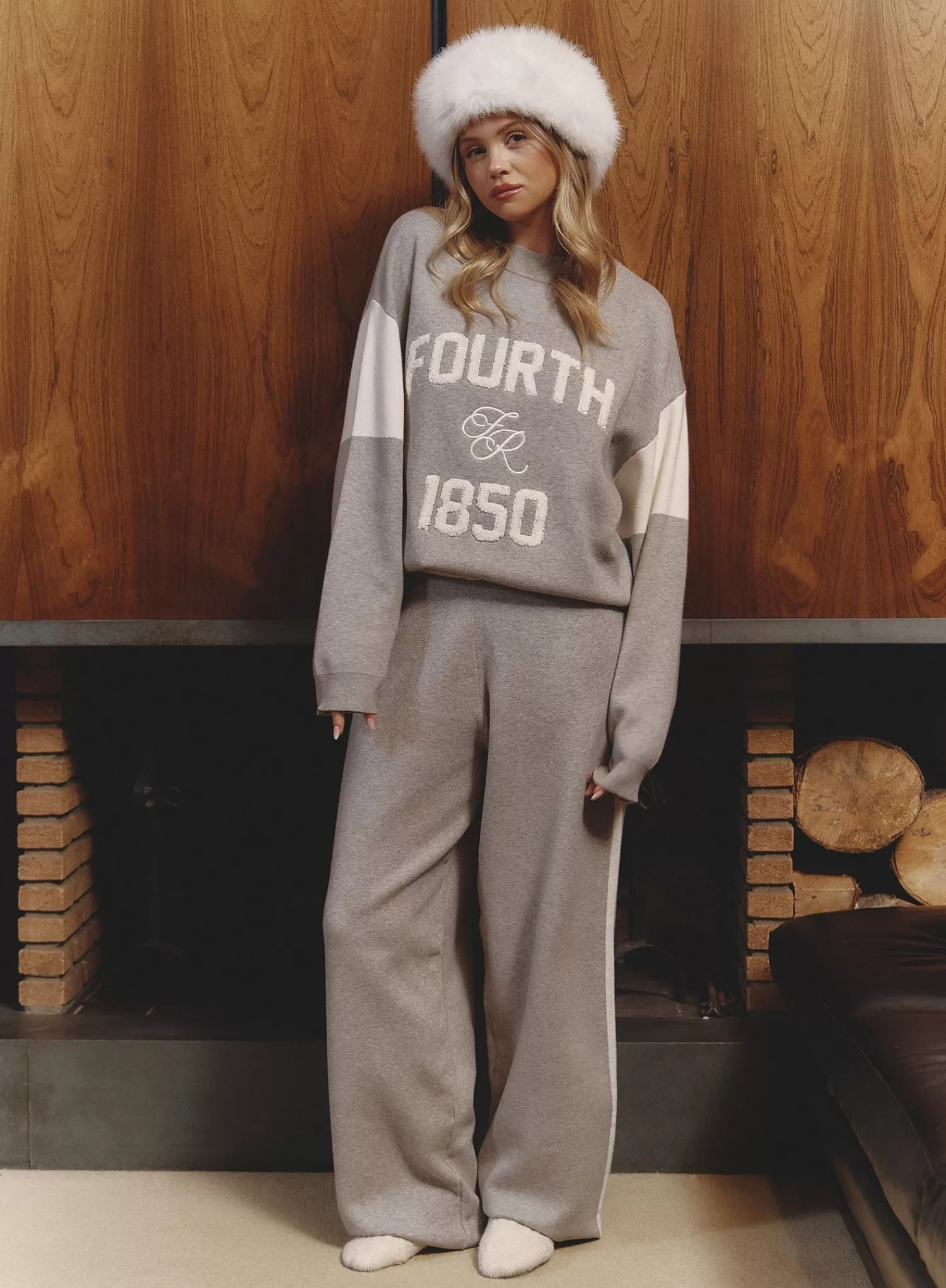 Grey Knitted Contrast Stripe Wide Leg Trouser- Davis-4th & Reckless Best