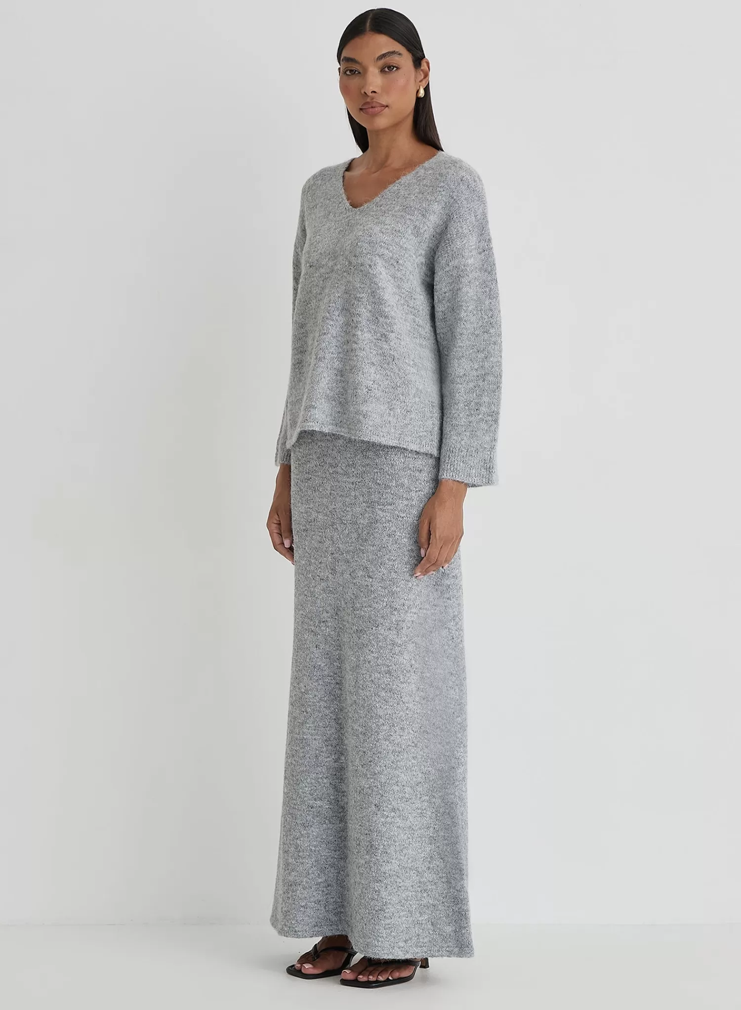 Grey Knitted Maxi Skirt- Cadence-4th & Reckless Best