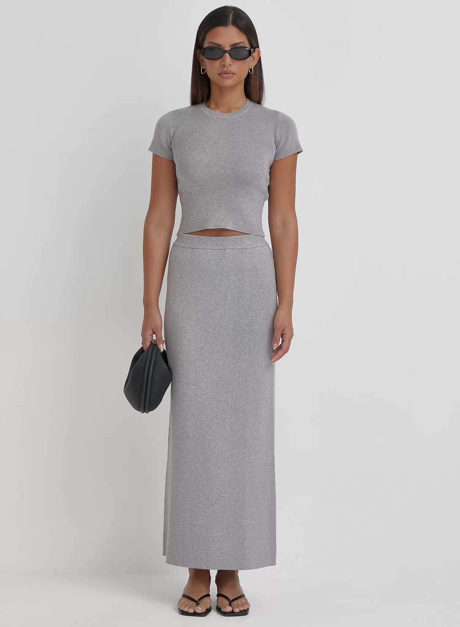 Grey Knitted Maxi Skirt- Lago-4th & Reckless Fashion
