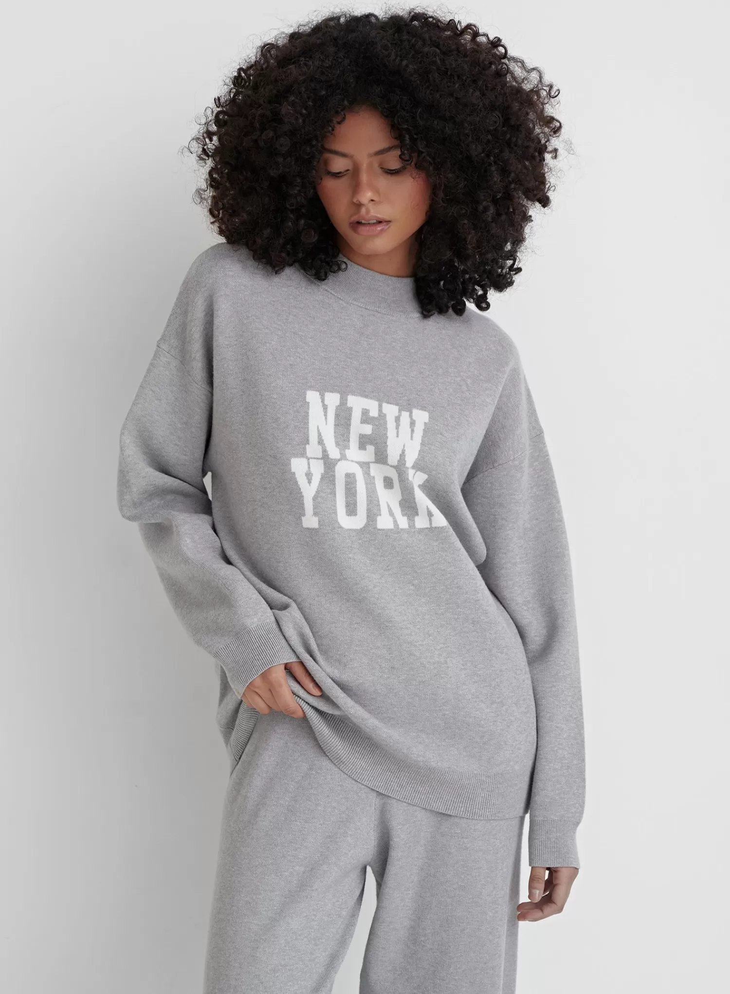 Grey Knitted New York Jumper- Avery-4th & Reckless New