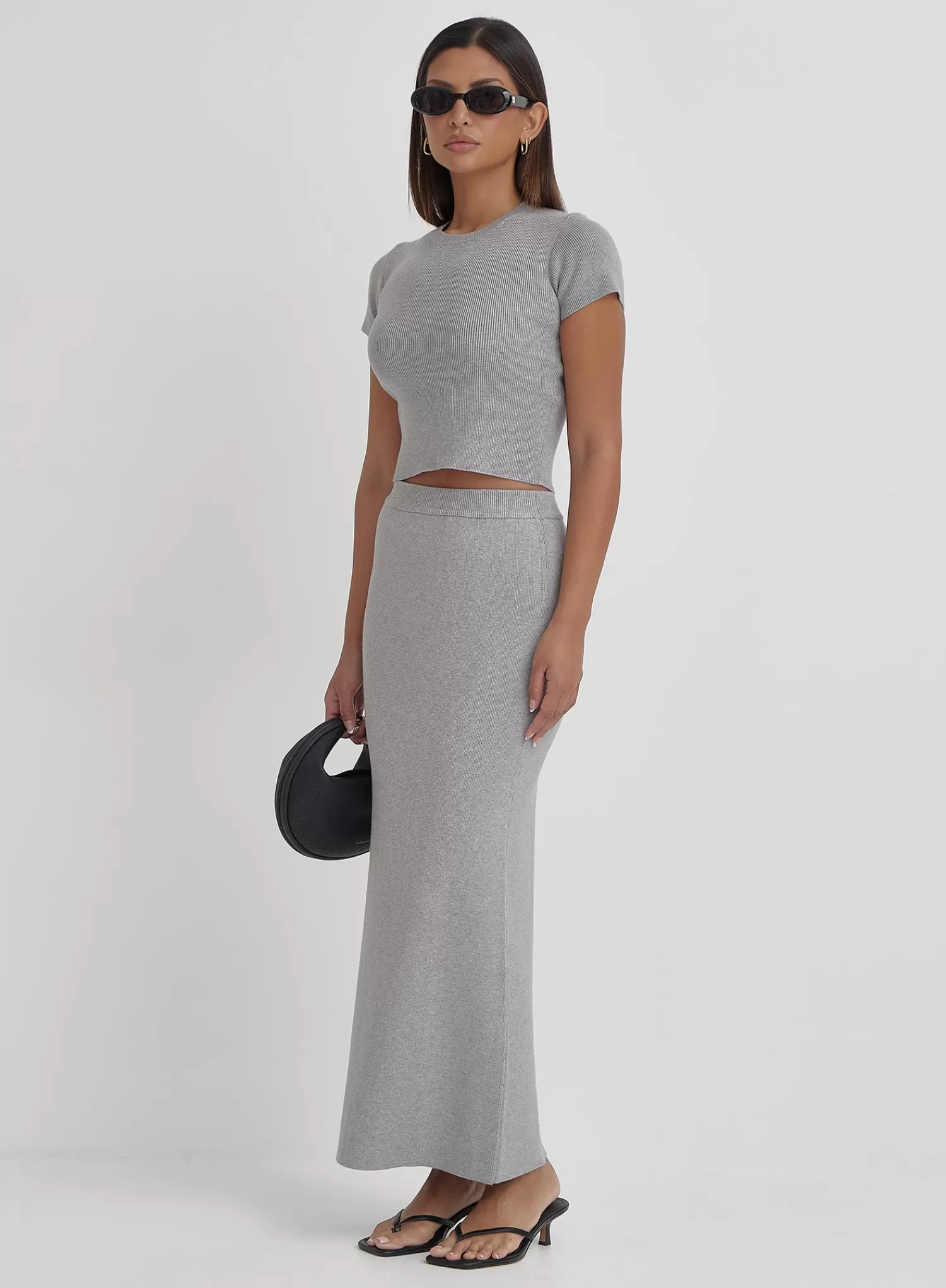 Grey Knitted Short Sleeve Top- Lago-4th & Reckless Outlet