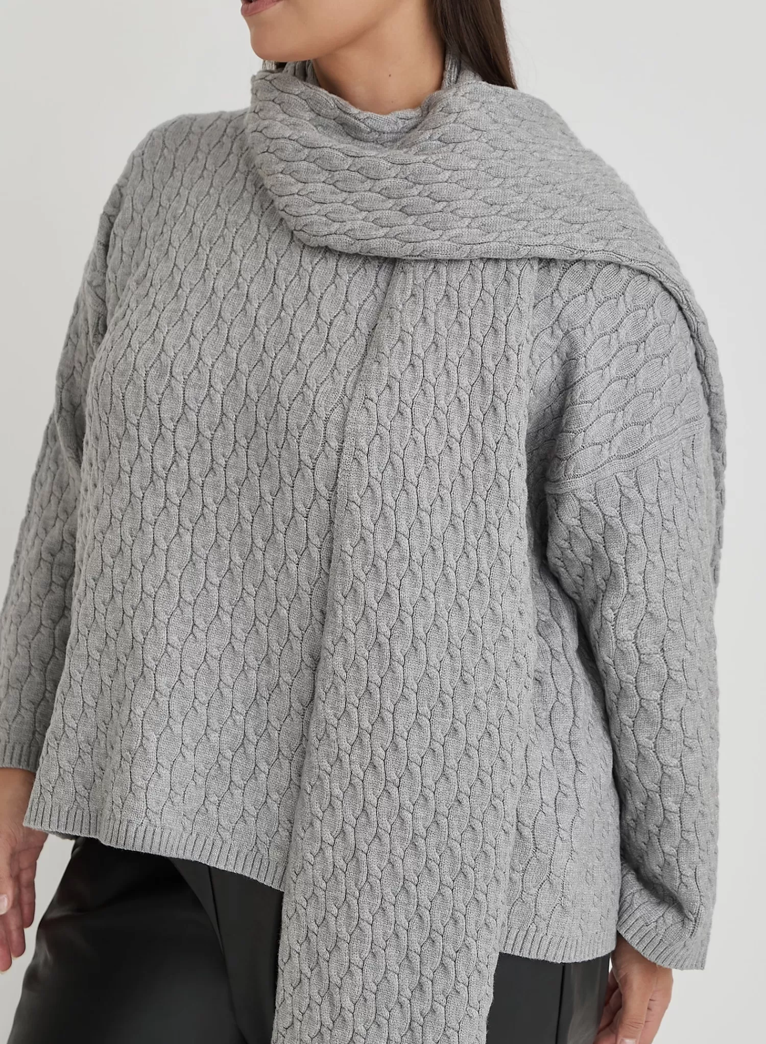 Grey Plus Size Cable Knit Jumper With Scarf- Gabriel-4th & Reckless Flash Sale