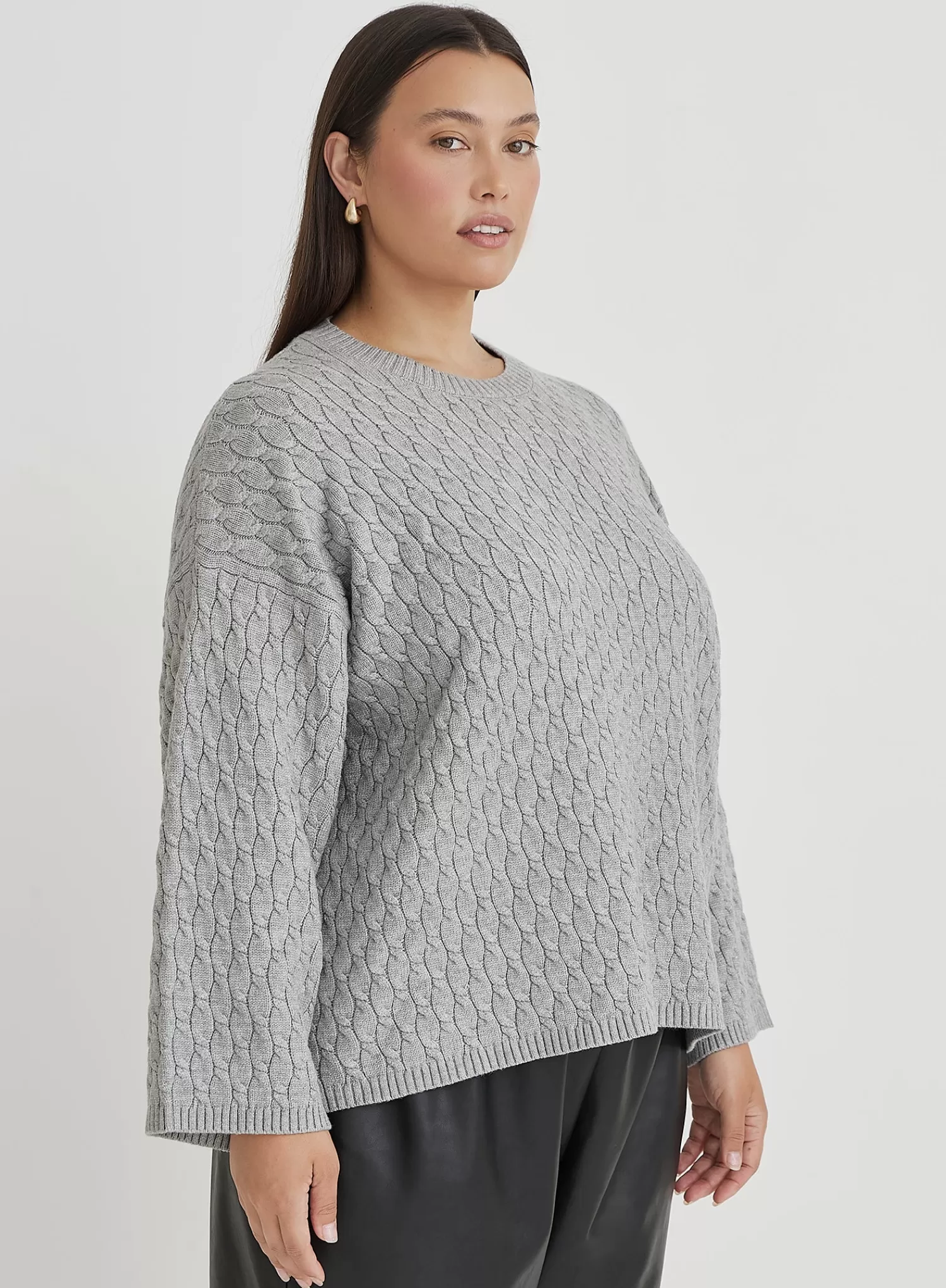 Grey Plus Size Cable Knit Jumper With Scarf- Gabriel-4th & Reckless Flash Sale