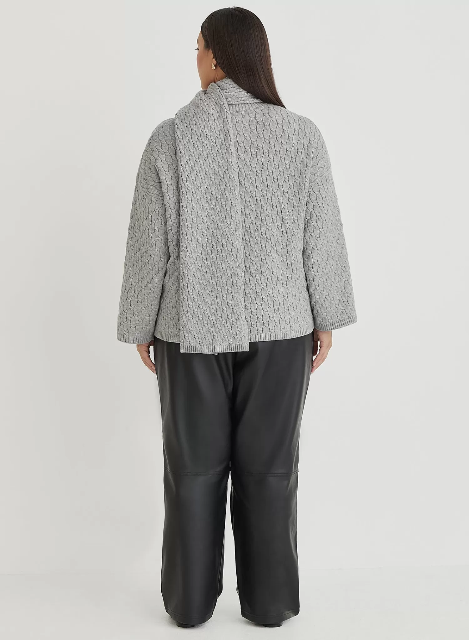 Grey Plus Size Cable Knit Jumper With Scarf- Gabriel-4th & Reckless Flash Sale