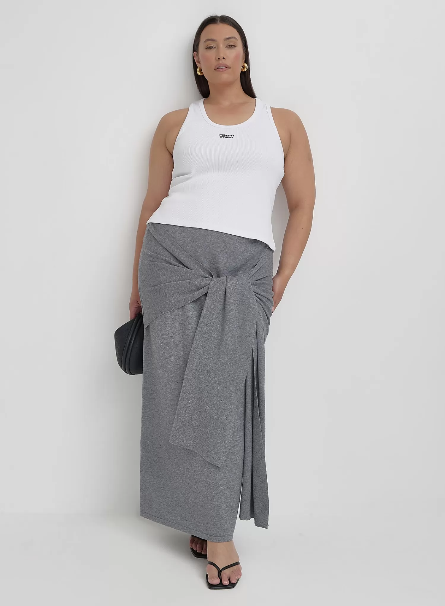 Grey Plus Size Knit Tie Front Maxi Skirt- Alana-4th & Reckless Sale