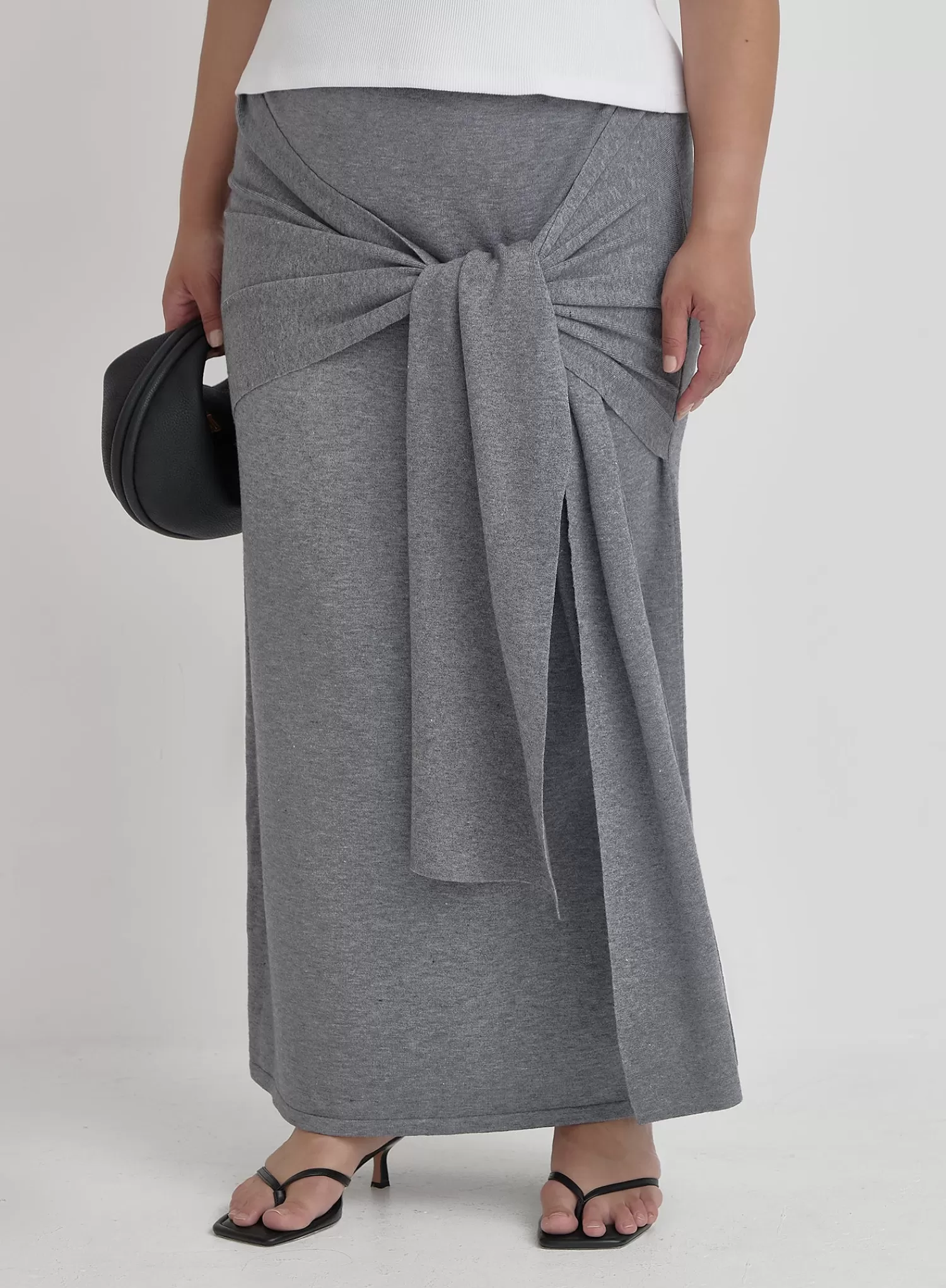 Grey Plus Size Knit Tie Front Maxi Skirt- Alana-4th & Reckless Sale
