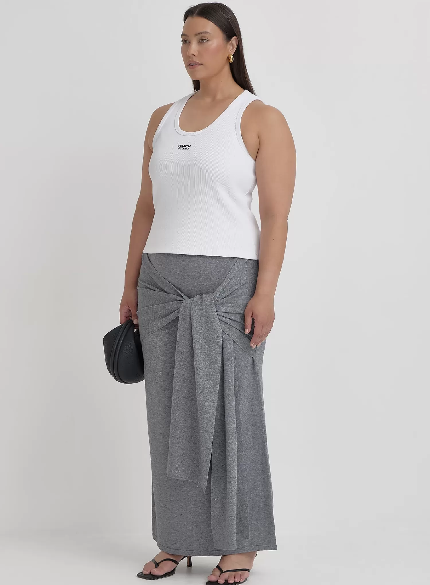Grey Plus Size Knit Tie Front Maxi Skirt- Alana-4th & Reckless Sale