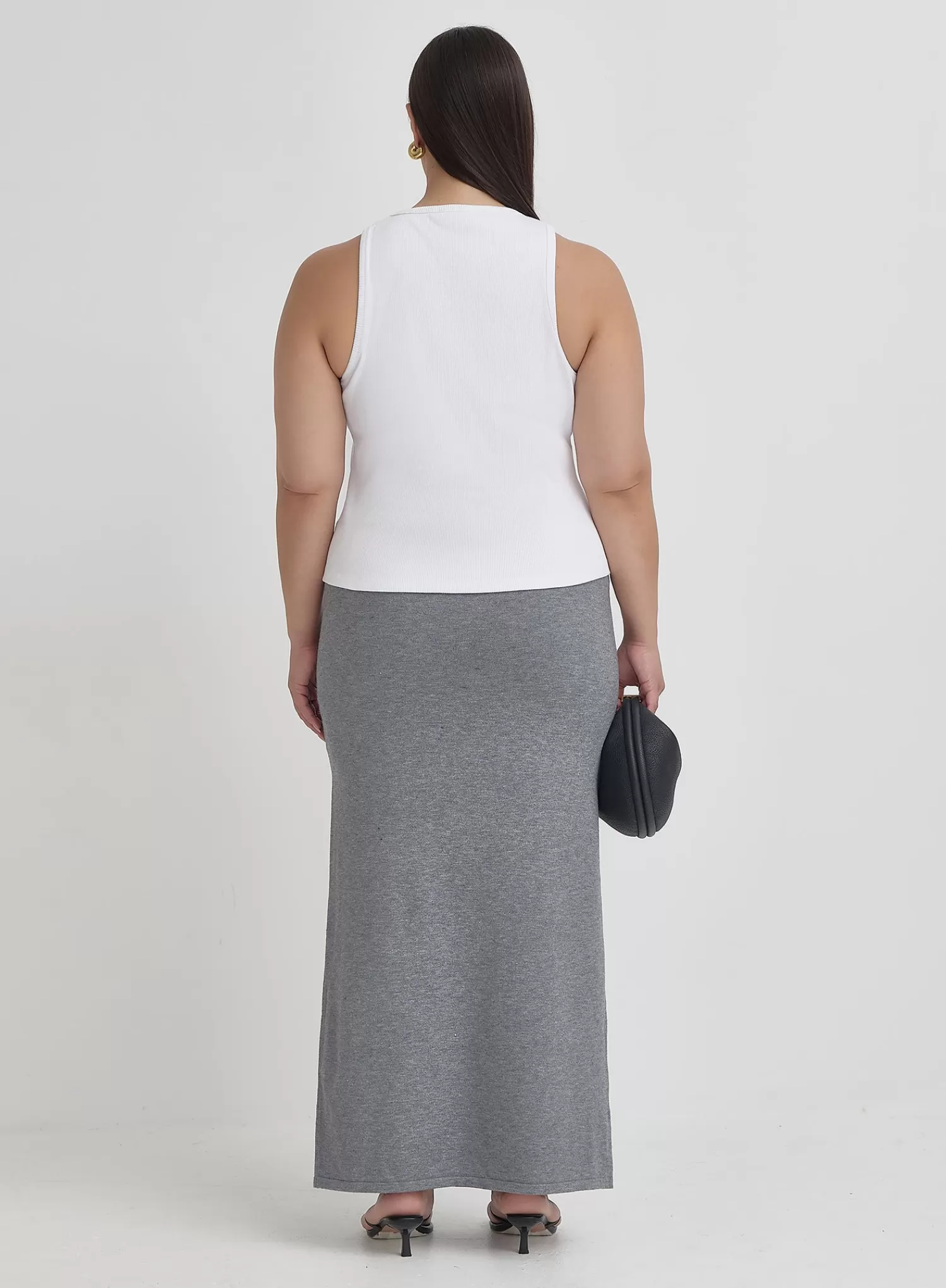 Grey Plus Size Knit Tie Front Maxi Skirt- Alana-4th & Reckless Sale