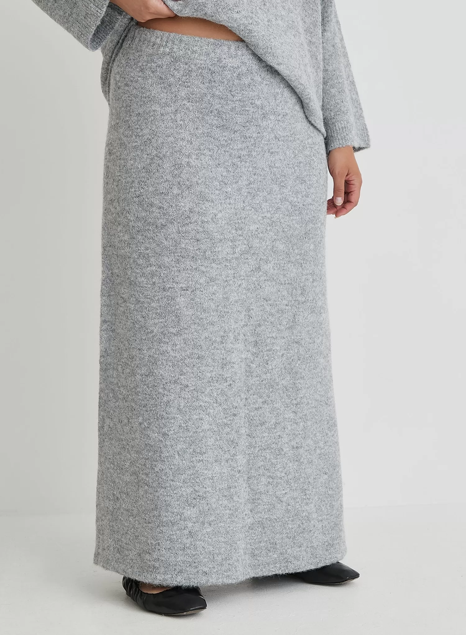 Grey Plus Size Knitted Maxi Skirt- Cadence-4th & Reckless Best Sale