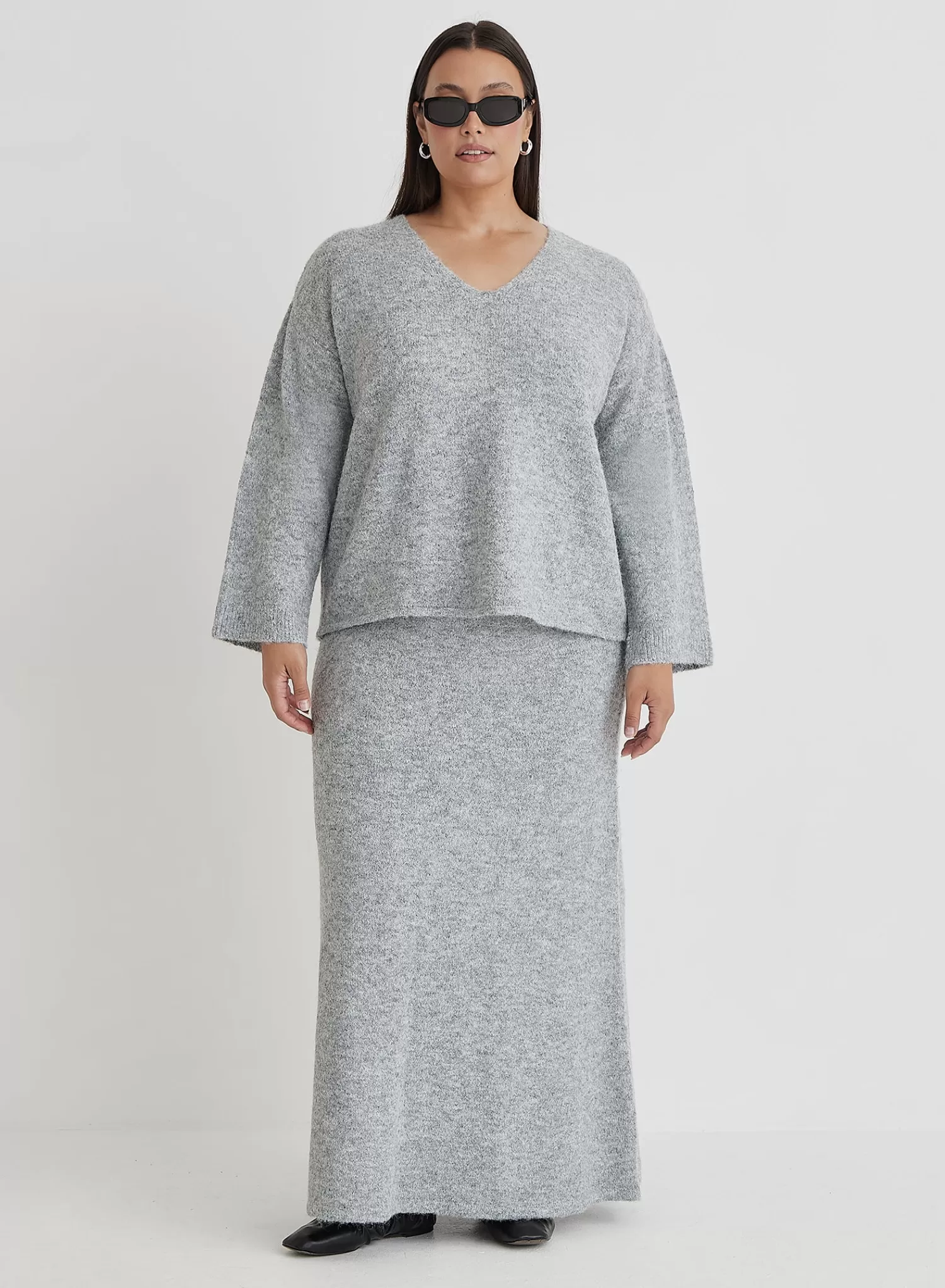 Grey Plus Size Knitted Maxi Skirt- Cadence-4th & Reckless Best Sale