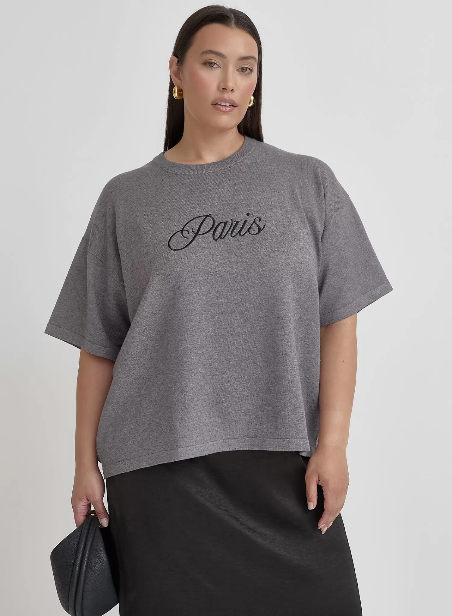 Grey Plus Size Paris Slogan T-Shirt- Abeba-4th & Reckless Online