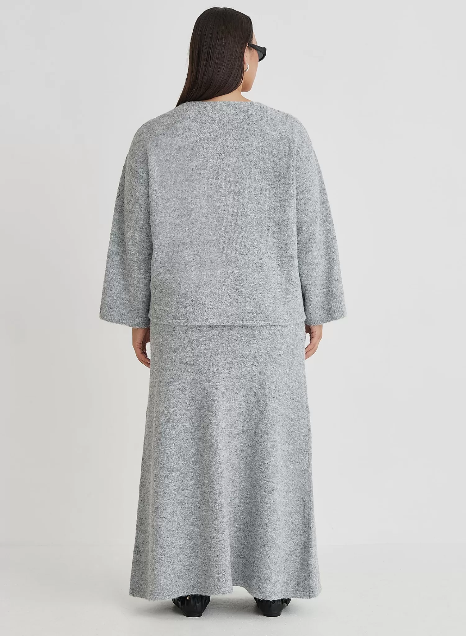 Grey Plus Size V Neck Knitted Jumper- Cadence-4th & Reckless Flash Sale