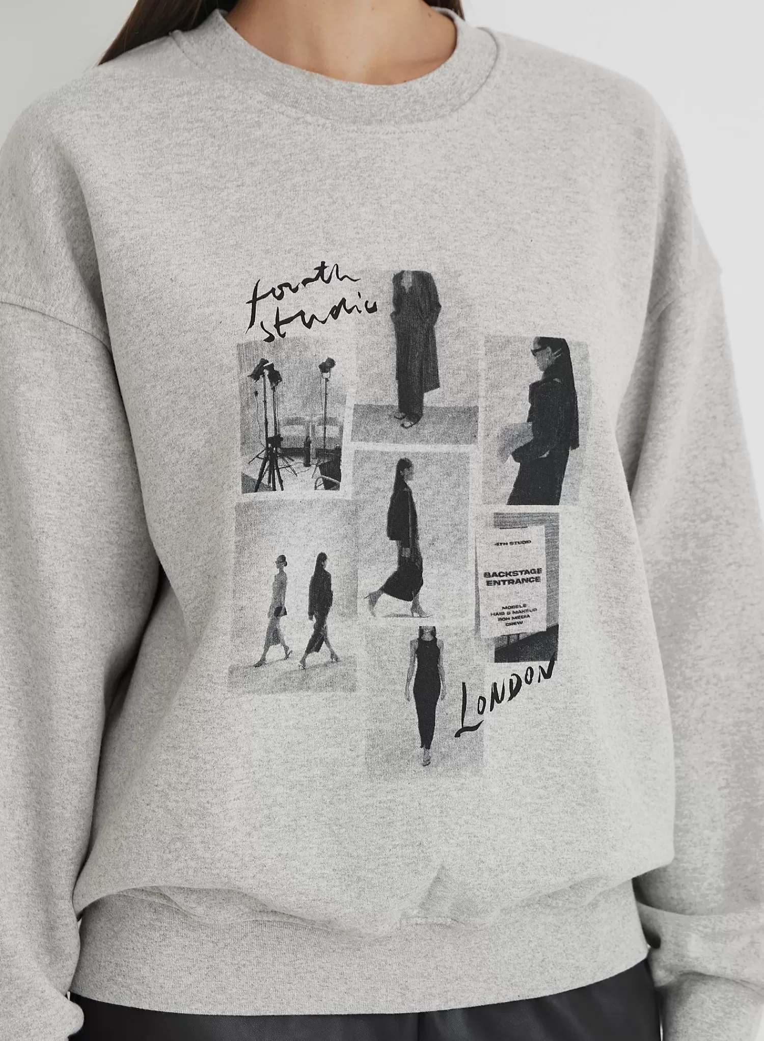 Grey Polaroid Catwalk Graphic Oversized Sweatshirt- Misha-4th & Reckless Discount