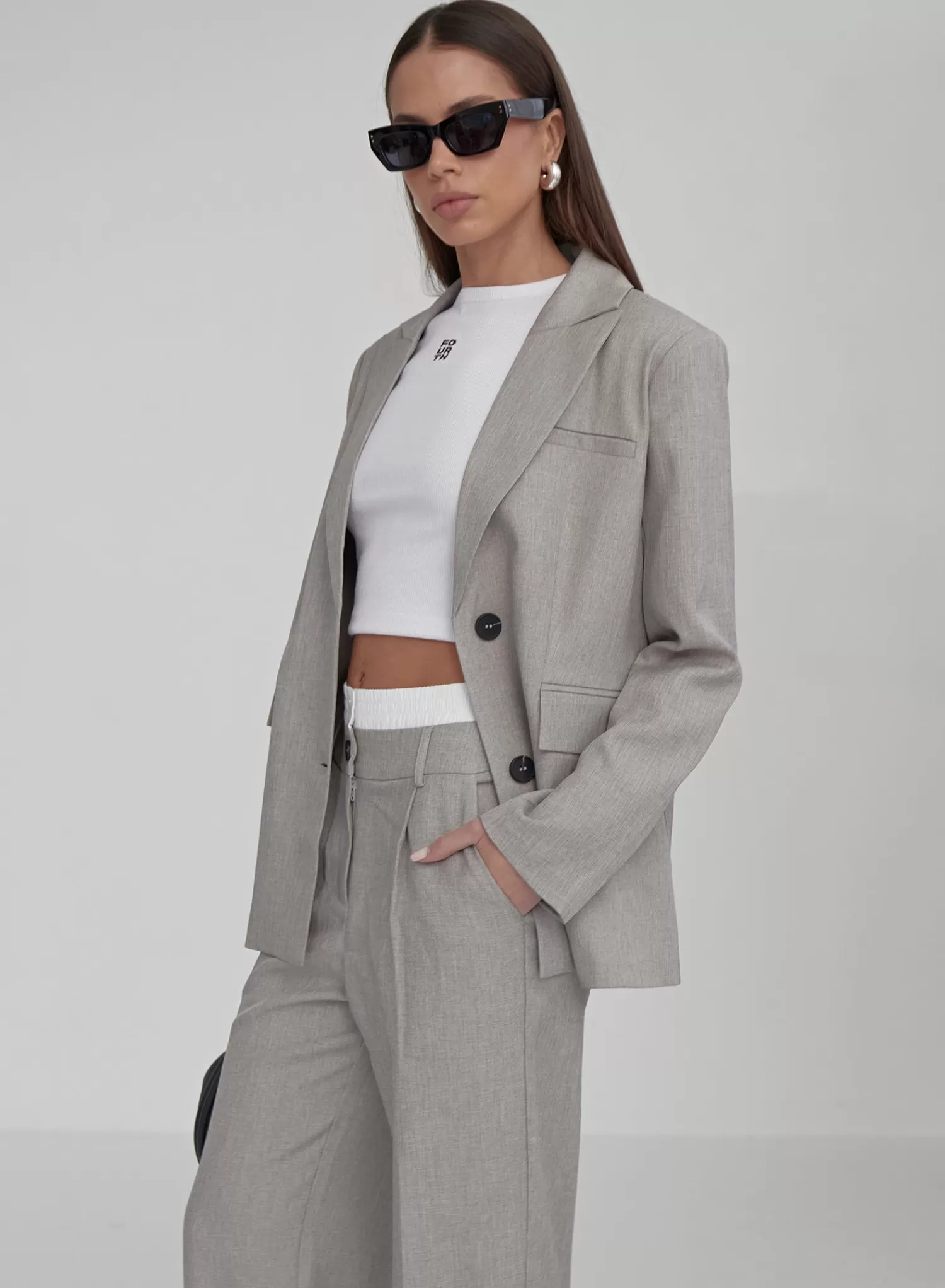 Grey PVE Tailored Oversized Blazer- Taylor-4th & Reckless Clearance