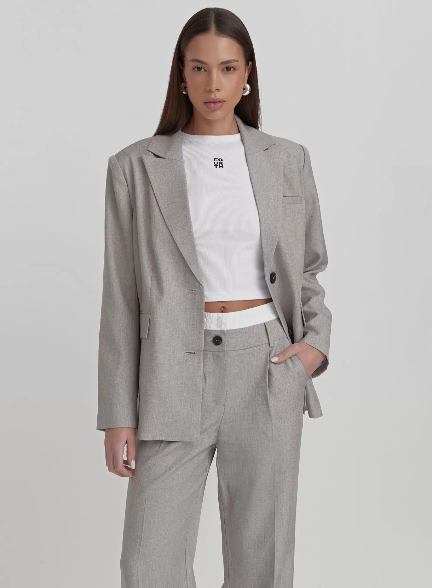 Grey PVE Tailored Oversized Blazer- Taylor-4th & Reckless Clearance