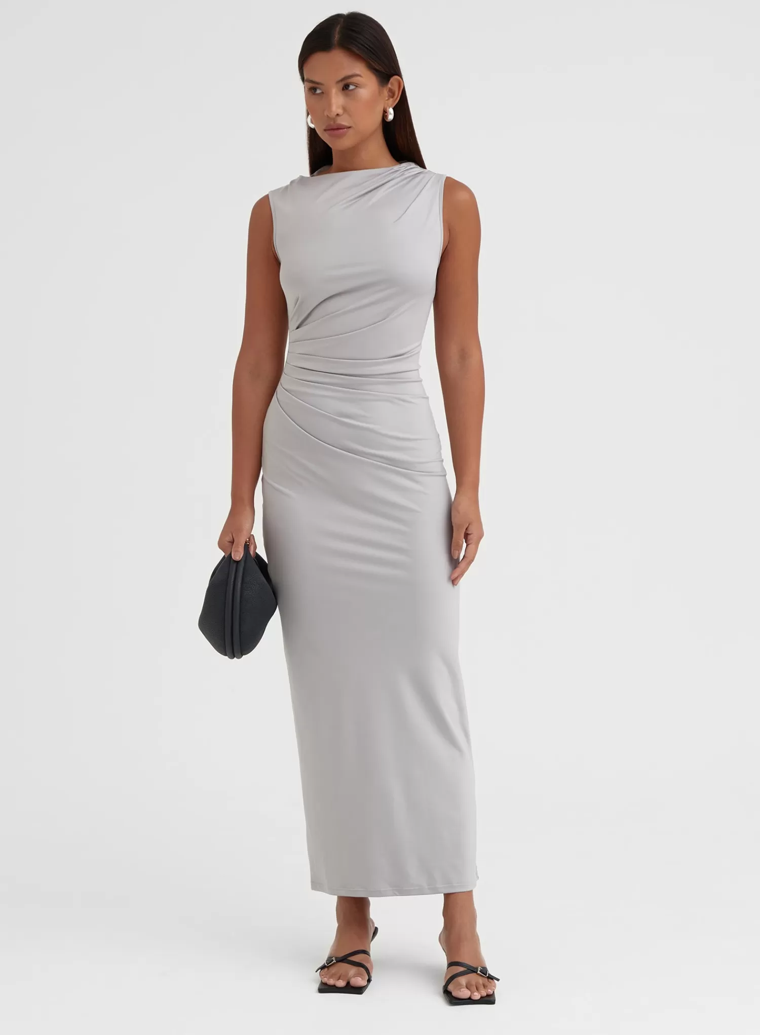 Grey Ruched Jersey Midaxi Dress - Tamilda-4th & Reckless Best Sale