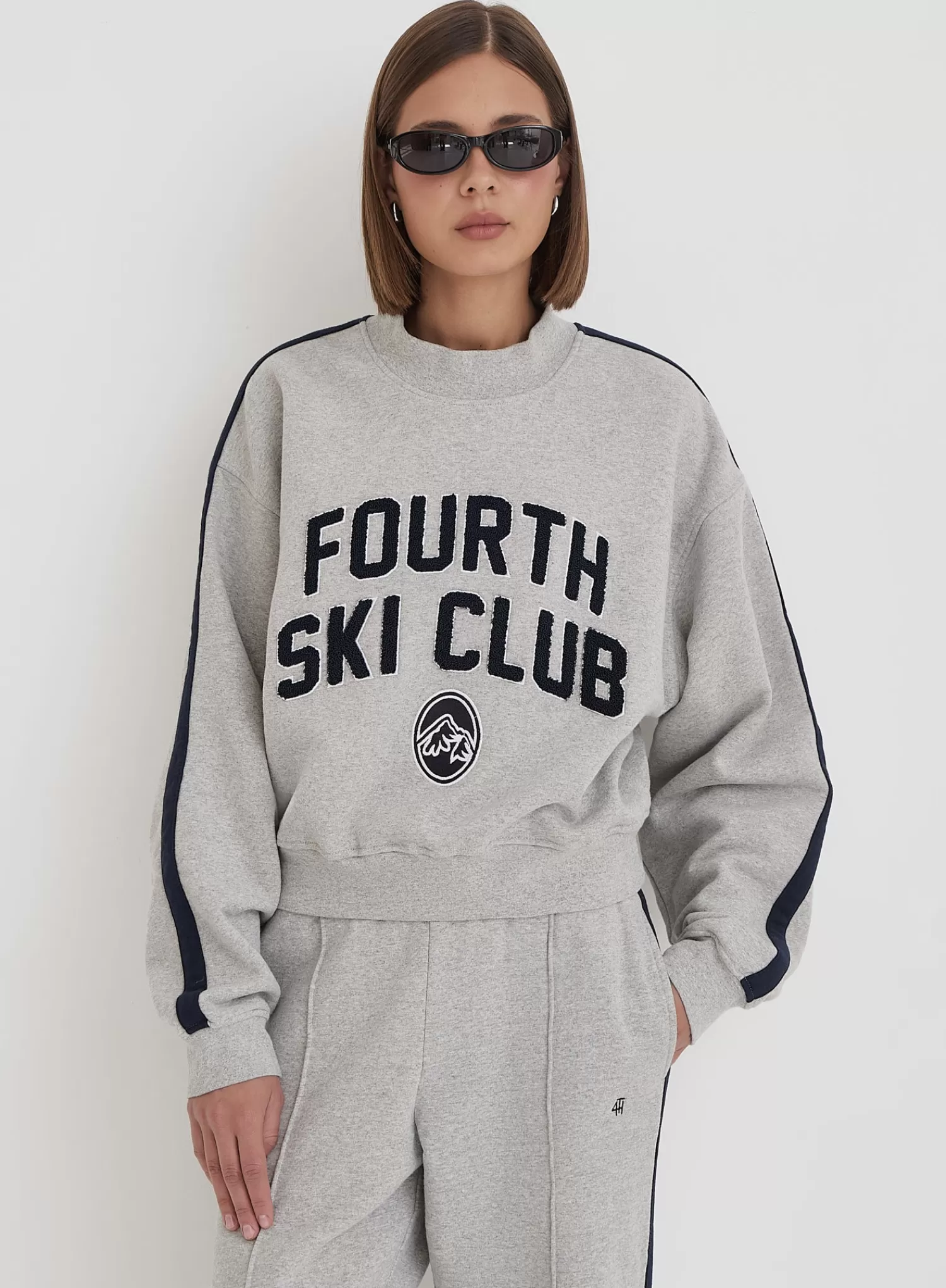Grey Ski Club Slogan Cropped Sweatshirt- Betty-4th & Reckless Best