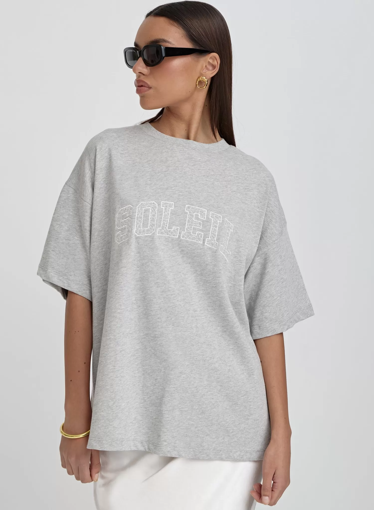 Grey Soleil Embroidered T-Shirt- Soleil-4th & Reckless Best