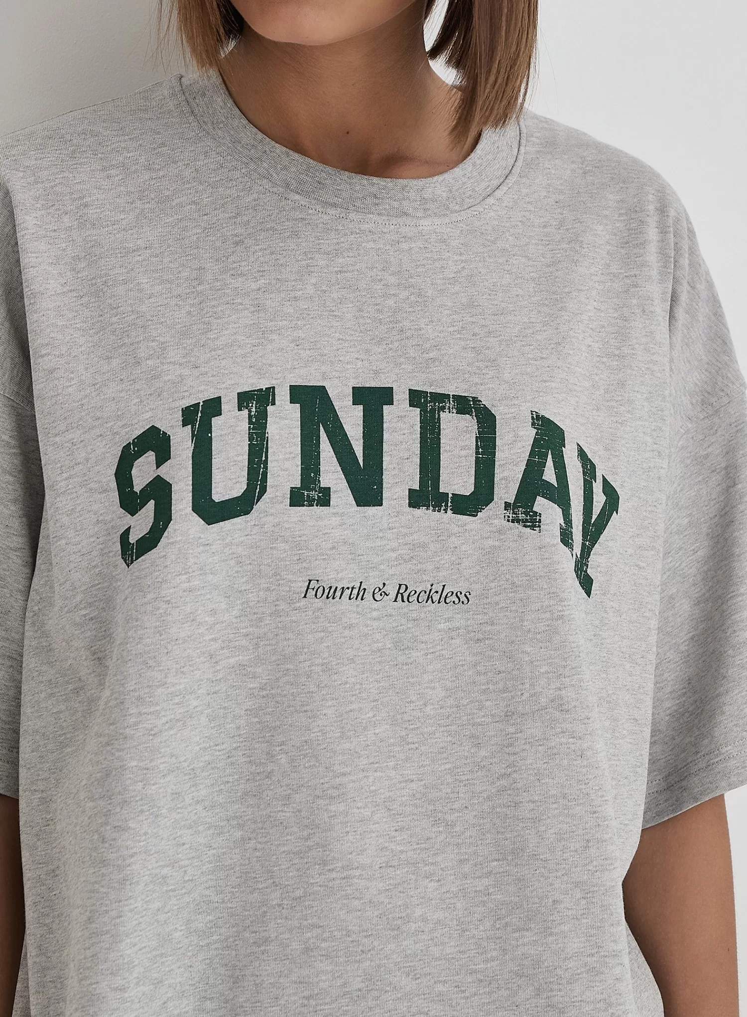 Grey Sunday Distressed Slogan Oversized T-Shirt- Scarlett-4th & Reckless New