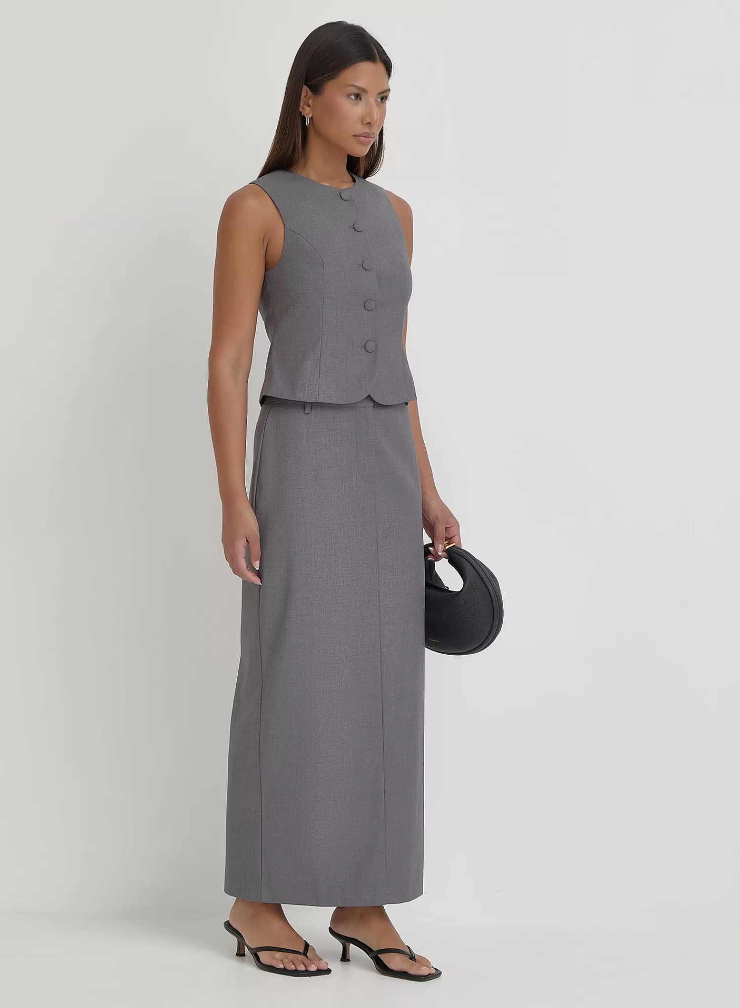Grey Tailored Maxi Skirt- Hallie-4th & Reckless New